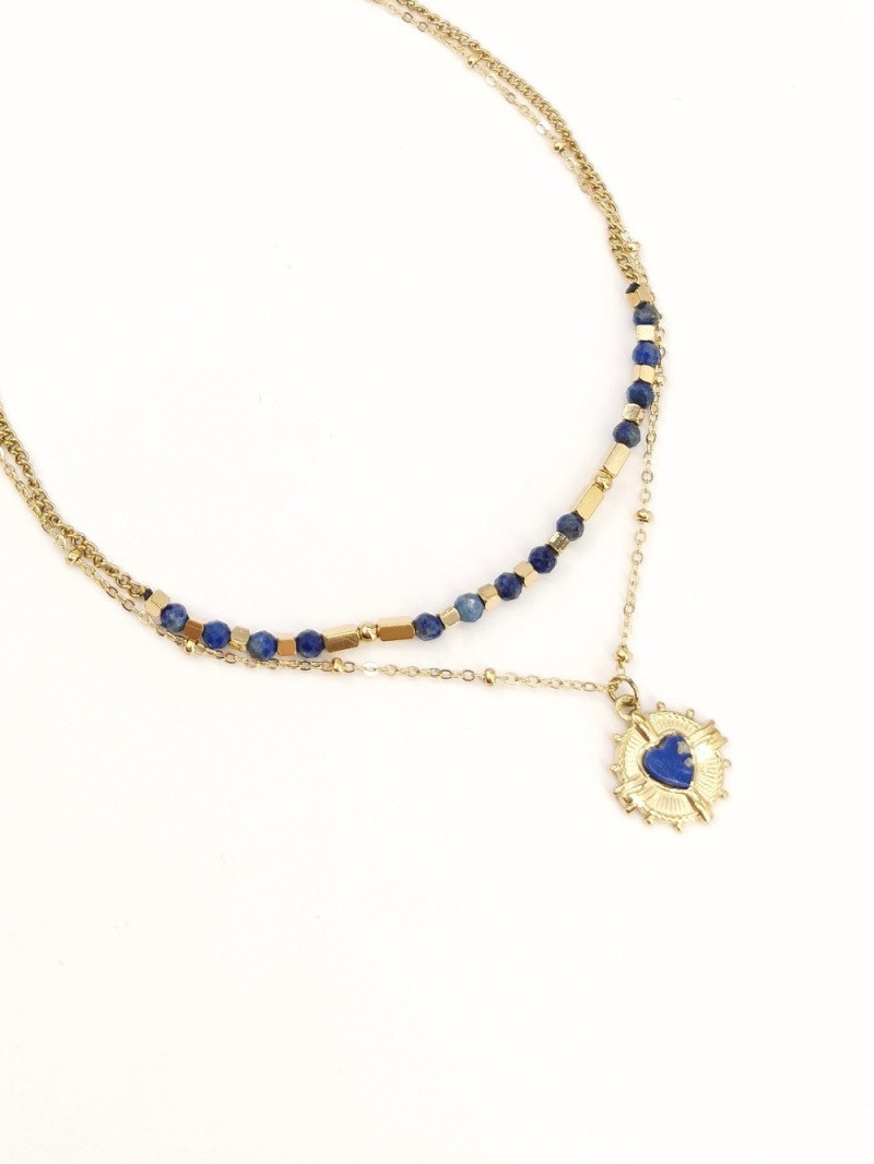 Grossiste MAISON OKAMI - Collier Double Rang avec Pierres et Pendentif Cœur.
