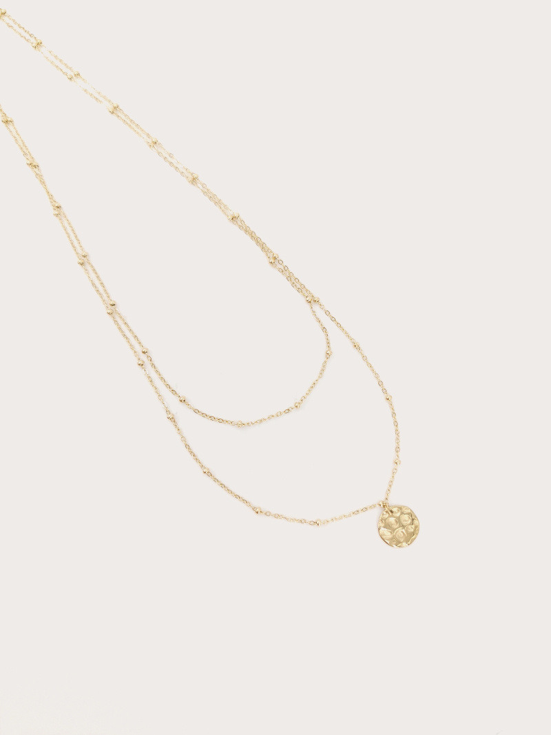 Wholesaler MAISON OKAMI - Double row steel necklace with a round hammered tassel