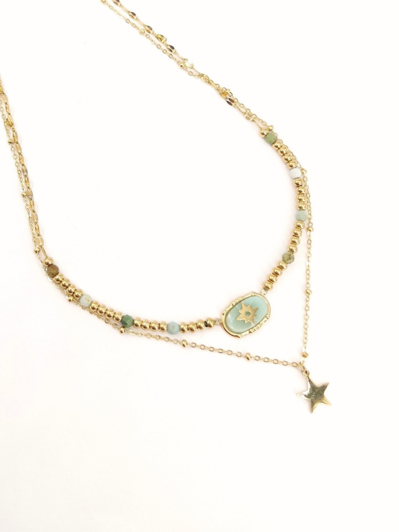 Wholesaler MAISON OKAMI - Double Row Necklace with Natural Stones and Star Pendant.