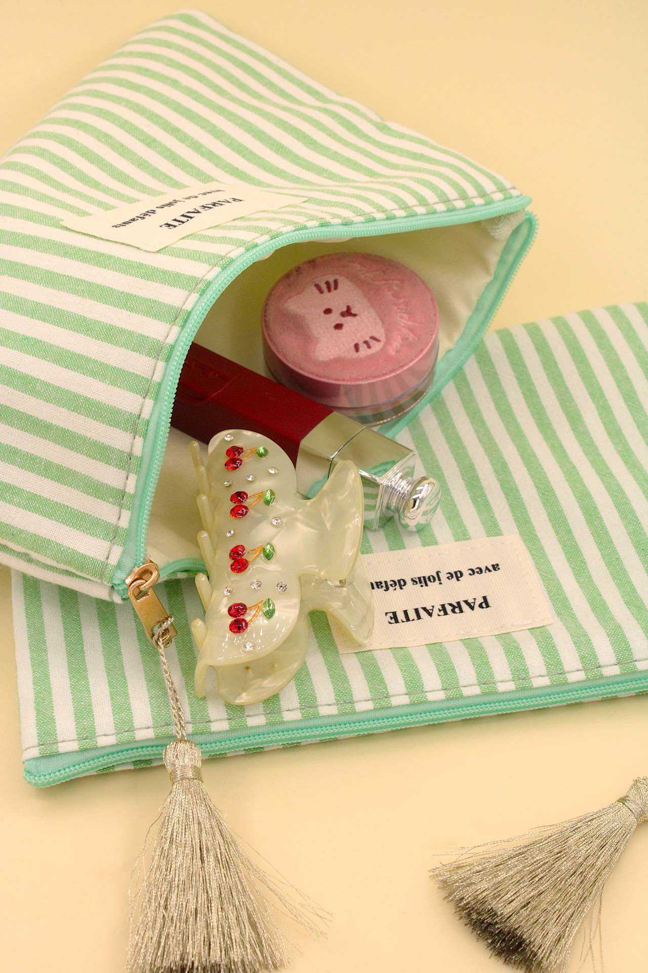 Grossiste MAISON OKAMI - Pochette rayée en coton avec fermeture éclair