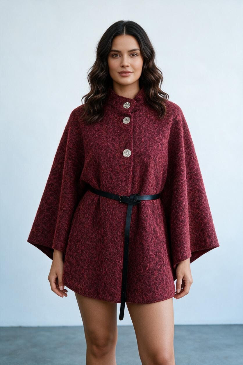 Grossiste MAISON-X - MANTEAU PONCHO AVEC 4 BOUTONS ET CEINTURE