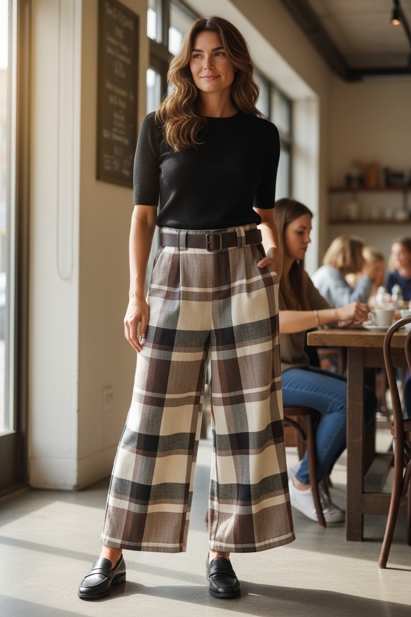Grossiste MAISON-X - Pantalon à carreaux avec ceinture