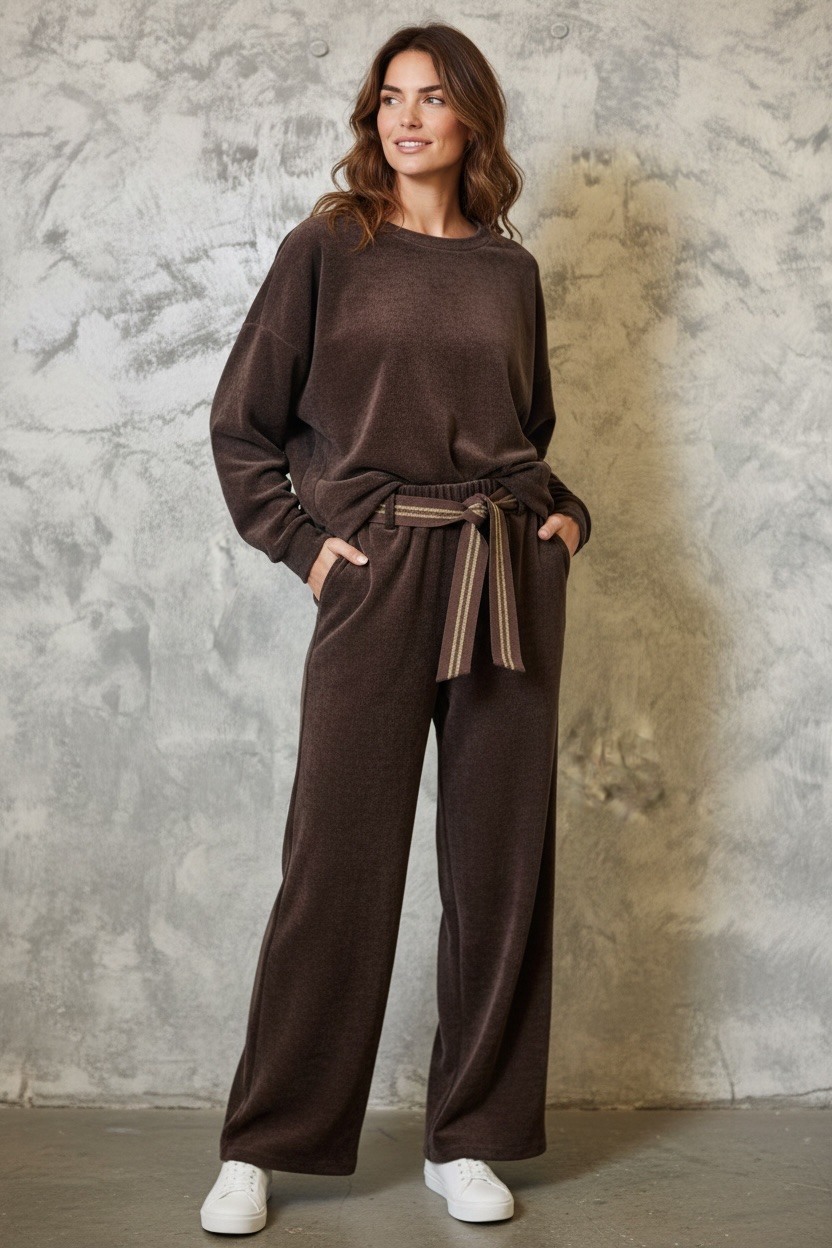 Grossiste MAISON-X - PANTALON SIMILI VELOURS AVEC CEINTURE