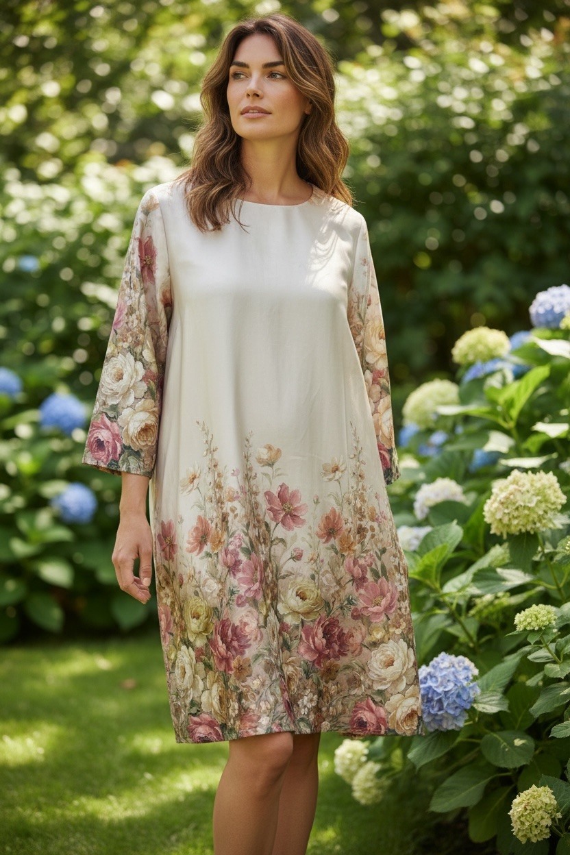 Mayorista MAISON-X - VESTIDO DE SATÉN MANGAS 3/4 ESTAMPADO FLORAL