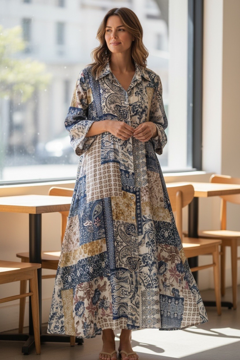 Wholesaler MAISON-X - SATIN DRESS PATCHWORK PRINT