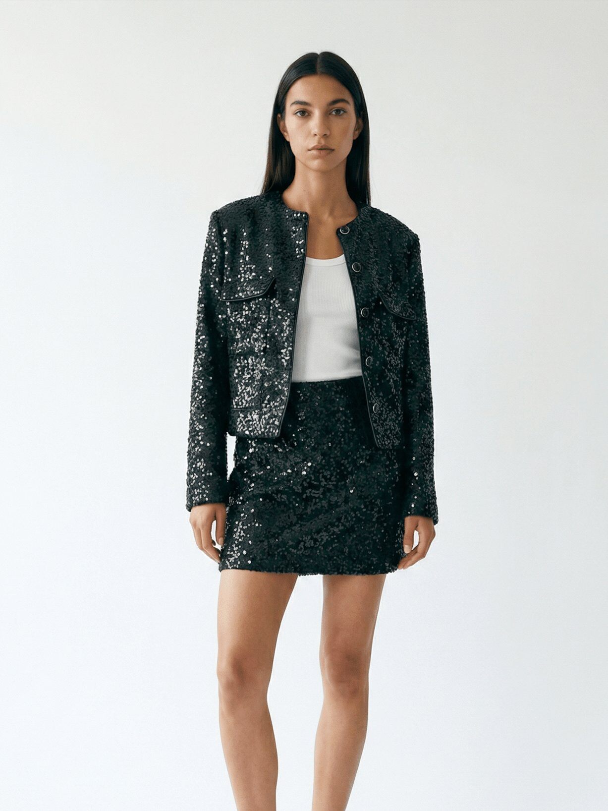 Wholesaler MAJESTIQUE - Short sequin jacket with mandarin collar MJ264077