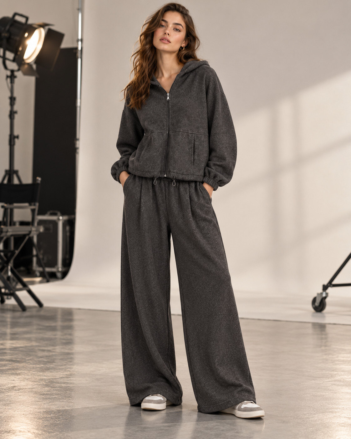 Großhändler Maleka Fashion - Lässiges Damen-Kapuzen-Set – Jacke und weite Hose