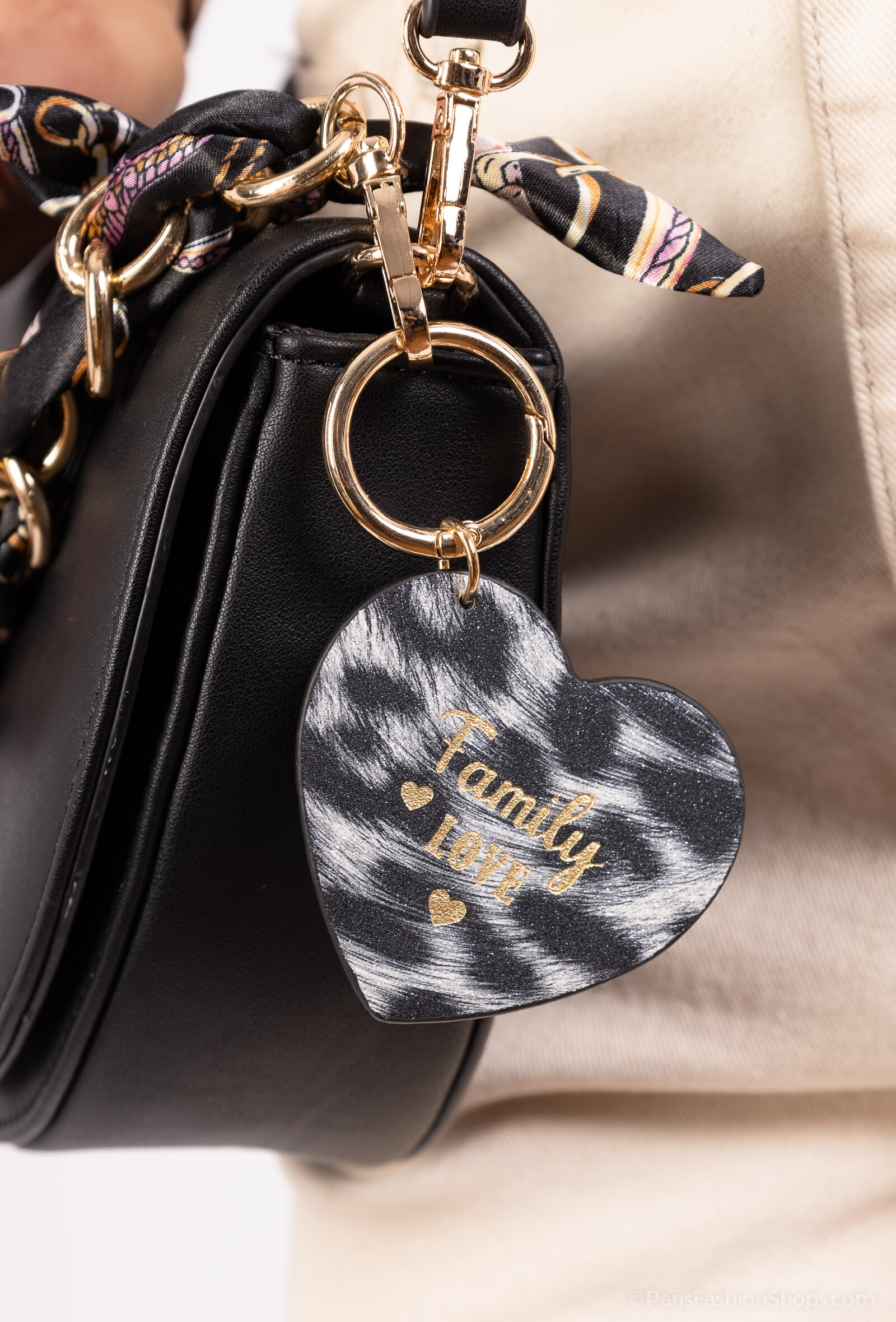 Großhändler MAR&CO Accessoires - Leopardenmuster Herz Schlüsselanhänger FAMILY LOVE 6*6CM