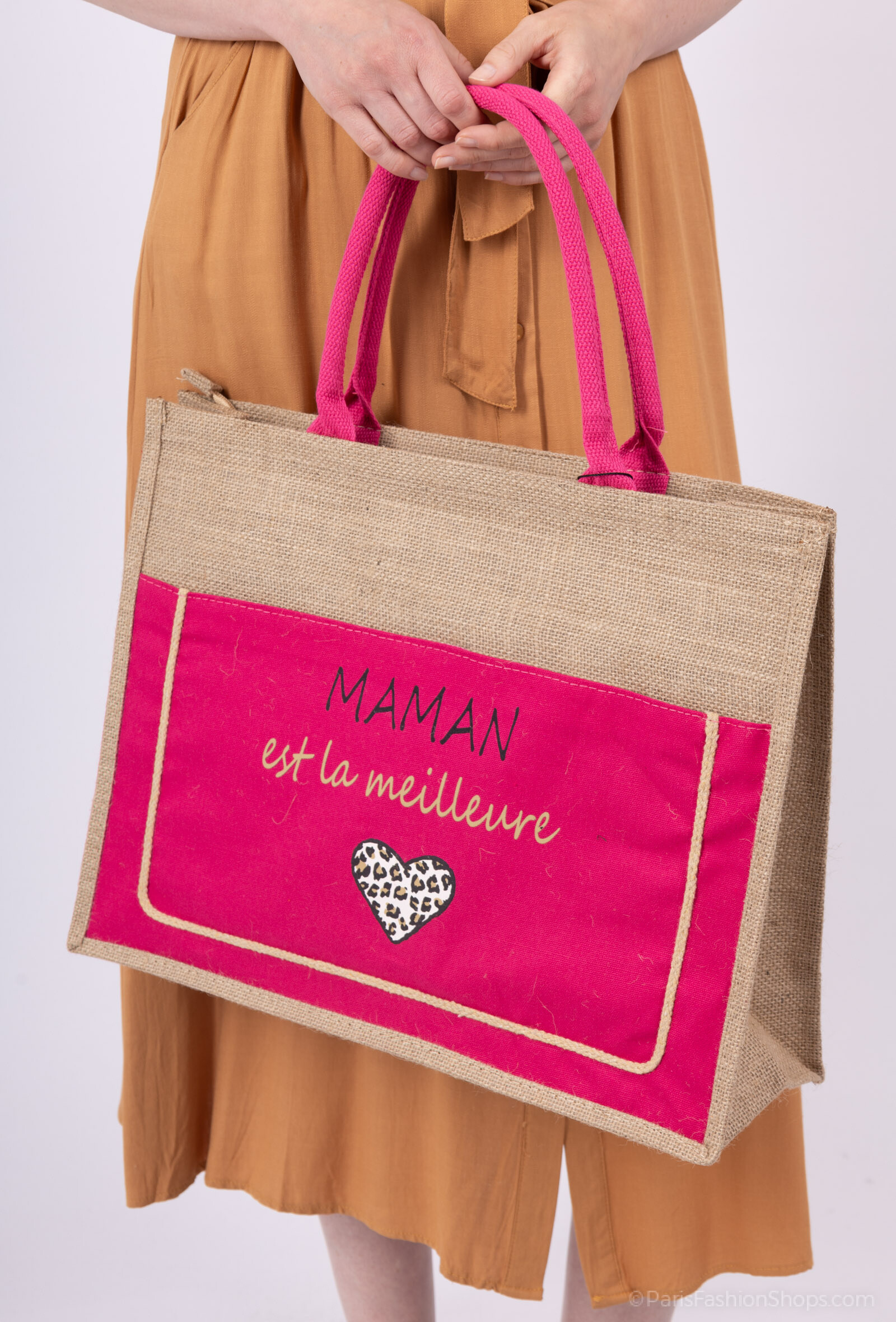 Grossista MAR&CO Accessoires - La borsa stampata Maman è la migliore tela di juta naturale da 35*45*14 cm 100%