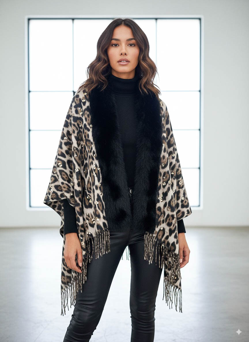Grossista MAR&CO Accessoires - mantella a stampa leopardata con dettagli dorati