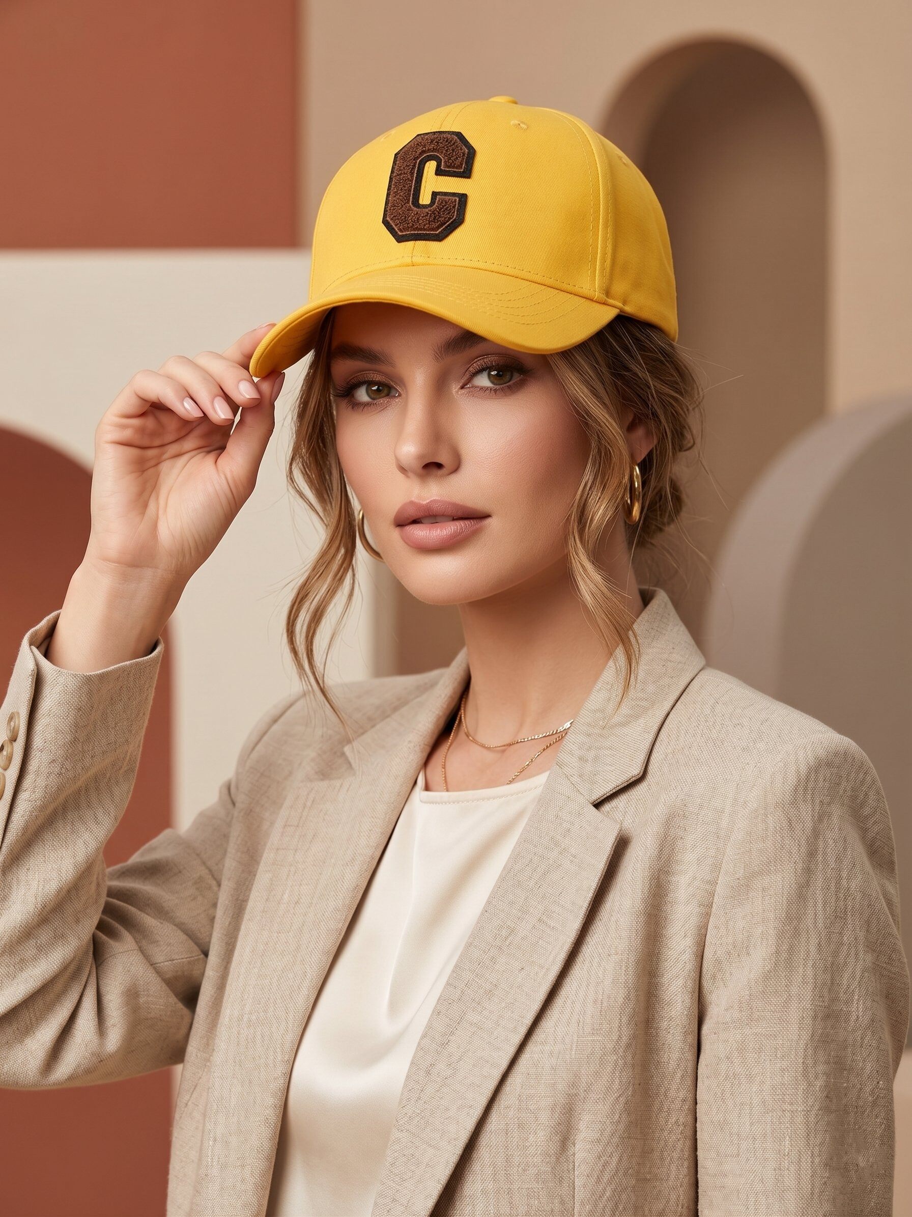 Großhändler MAR&CO Accessoires - schlichte Baumwollkappen mit braunem C