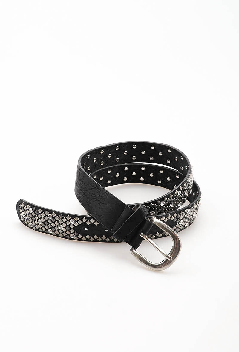 Grossiste MAR&CO Accessoires - Ceinture synthétique doublure en cuir avec clous et  strass