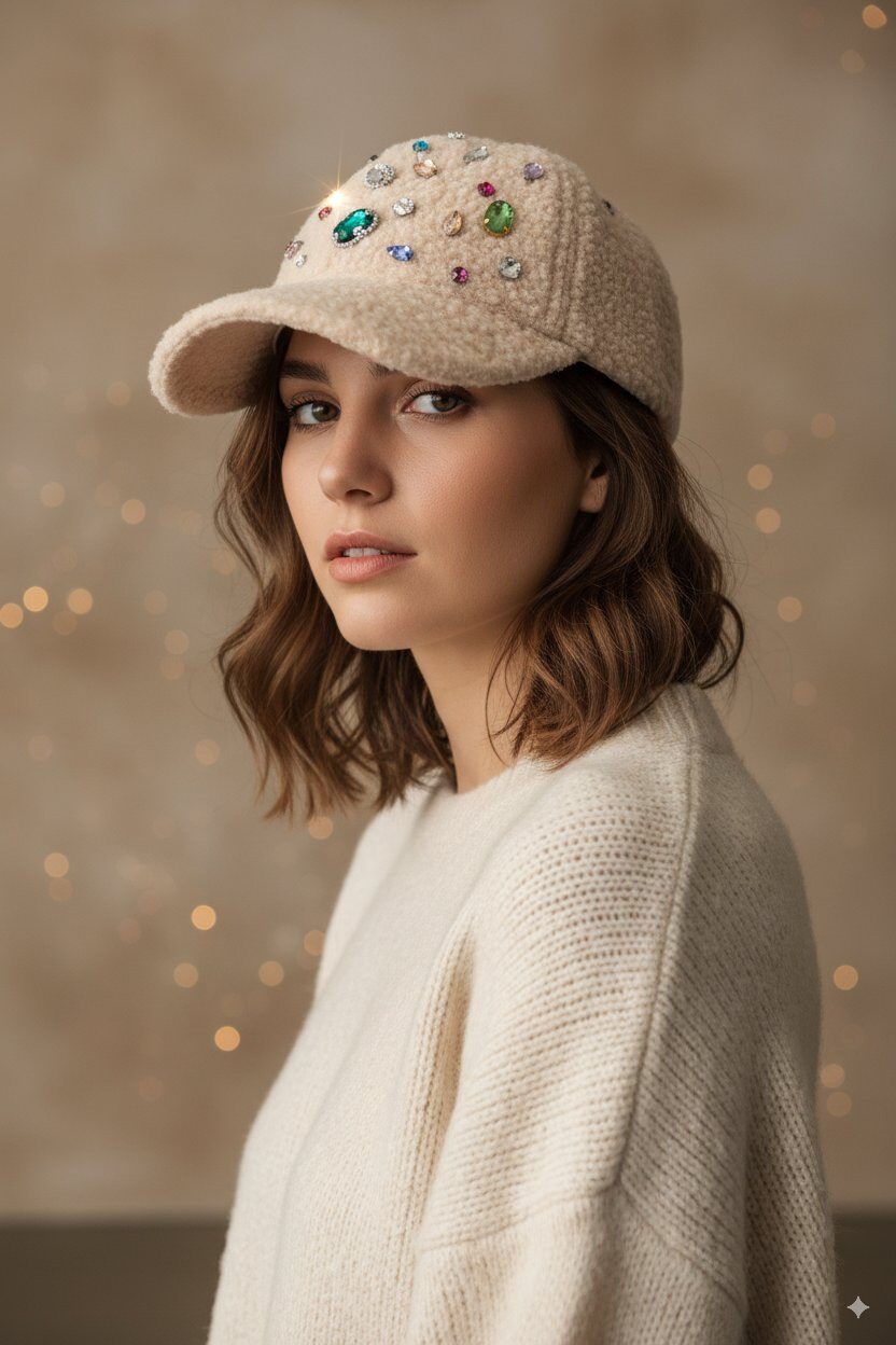 Grossiste MAR&CO Accessoires - Casquette avec strass effet moumoute