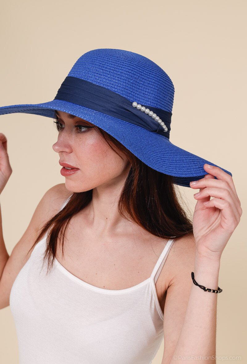 Grossiste MAR&CO Accessoires - Chapeau de paille bord en vague avec déco perles