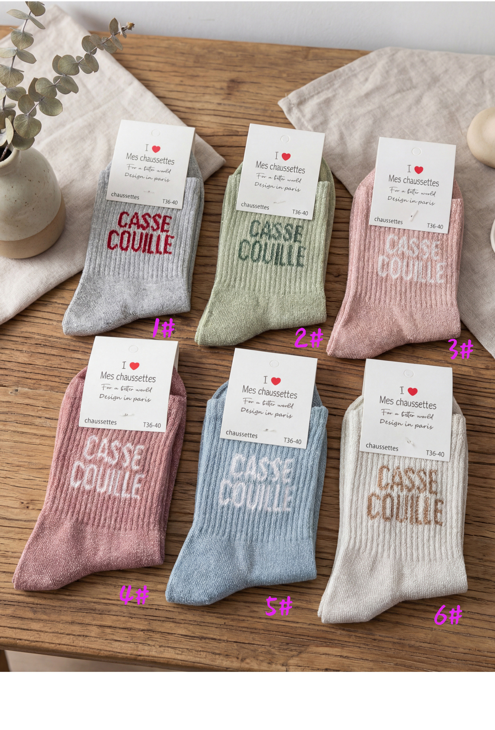 Wholesaler MAR&CO Accessoires - Shiny socks with CASSE COUILLE letter print