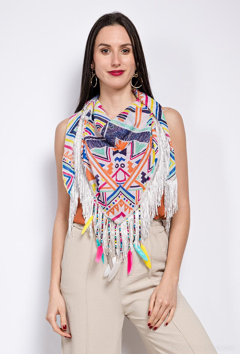 Grossista MAR&CO Accessoires - Sciarpa triangolare stampata con frange