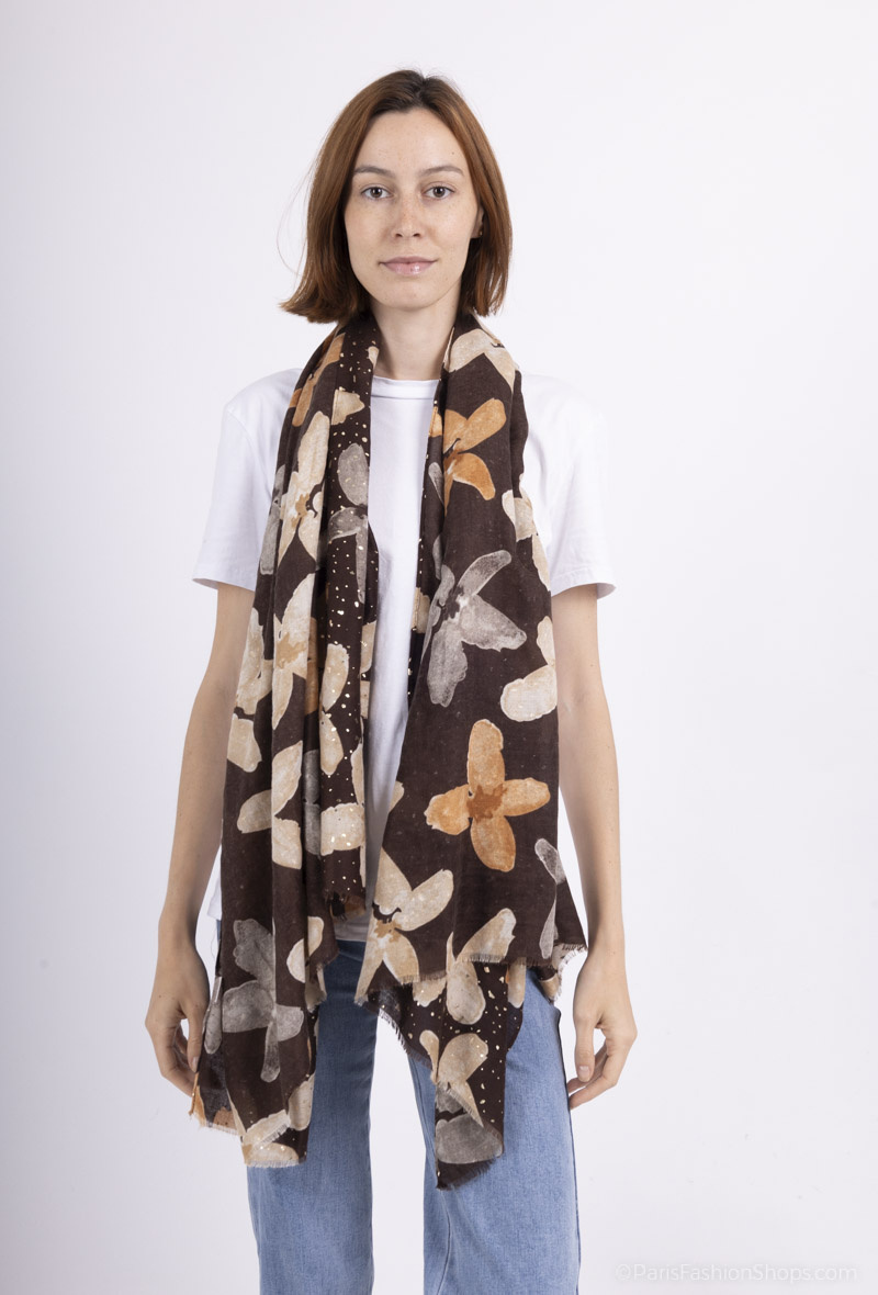 Großhändler MAR&CO Accessoires - Schal mit Blumenmuster und Vergoldung