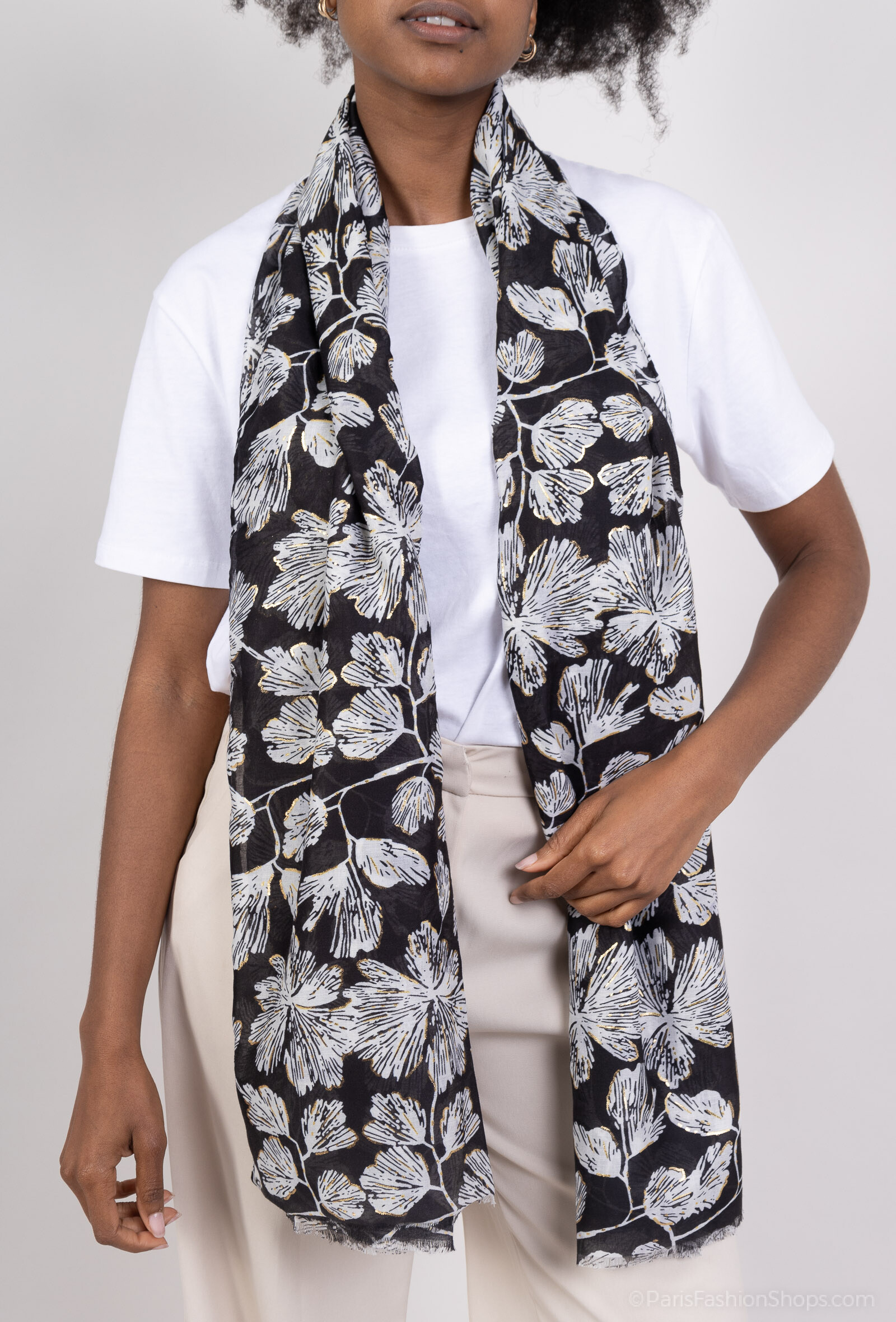 Grossiste MAR&CO Accessoires - Foulard imprimé feuille avec dorure