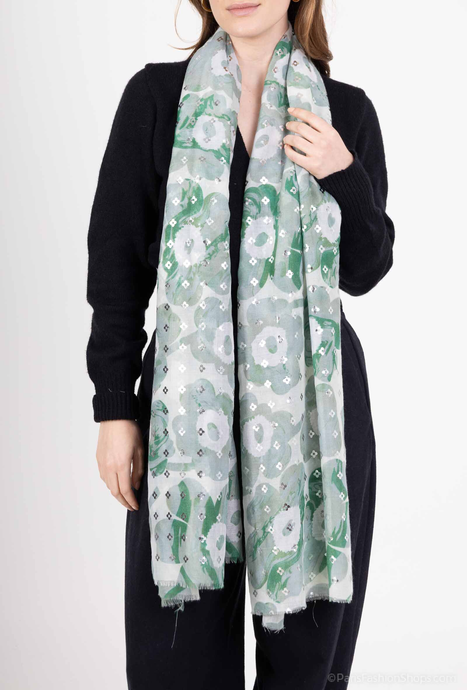 Mayorista MAR&CO Accessoires - Pañuelo estampado flores brillo plateado