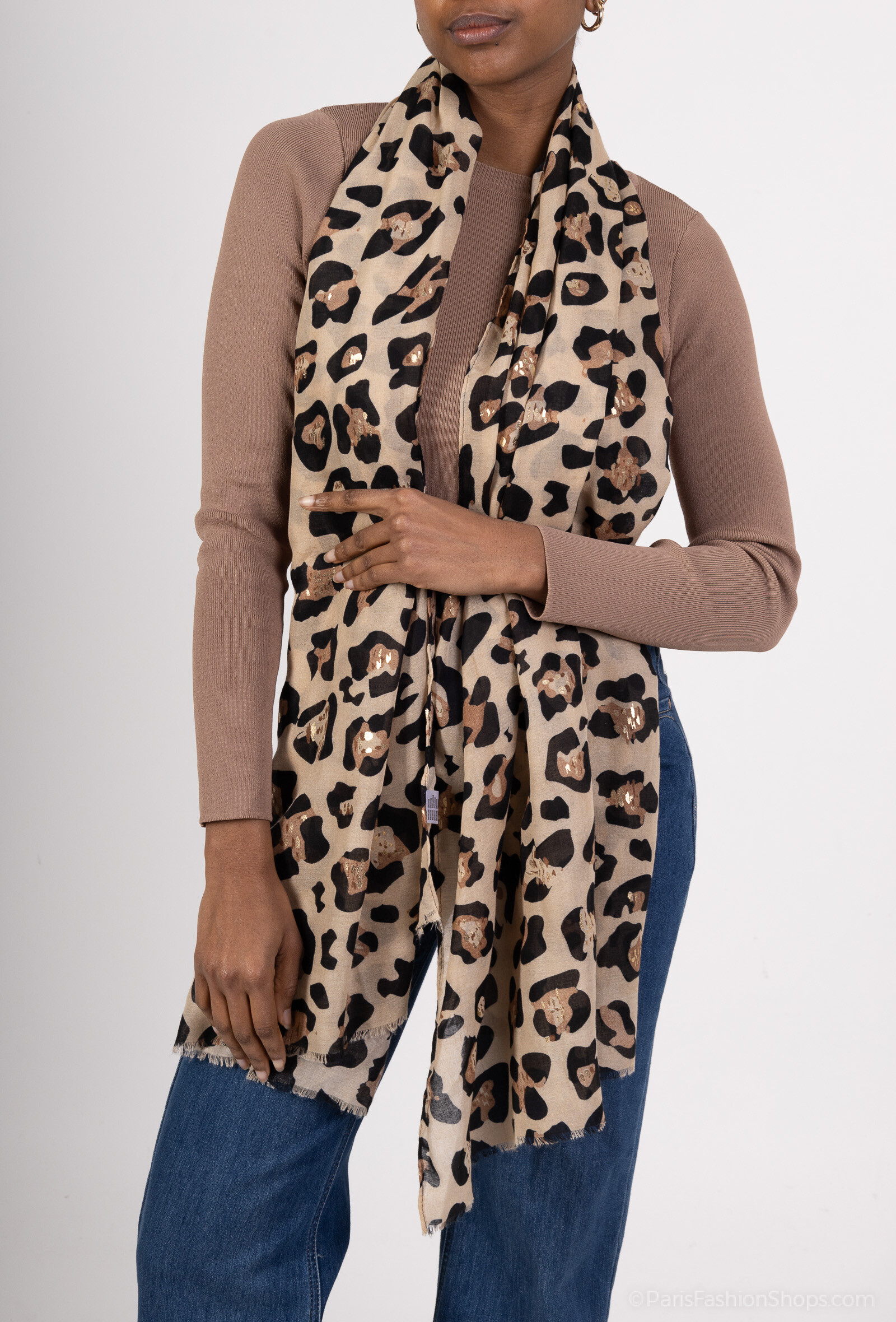 Grossiste MAR&CO Accessoires - Foulard imprimé motif léopard avec dorure