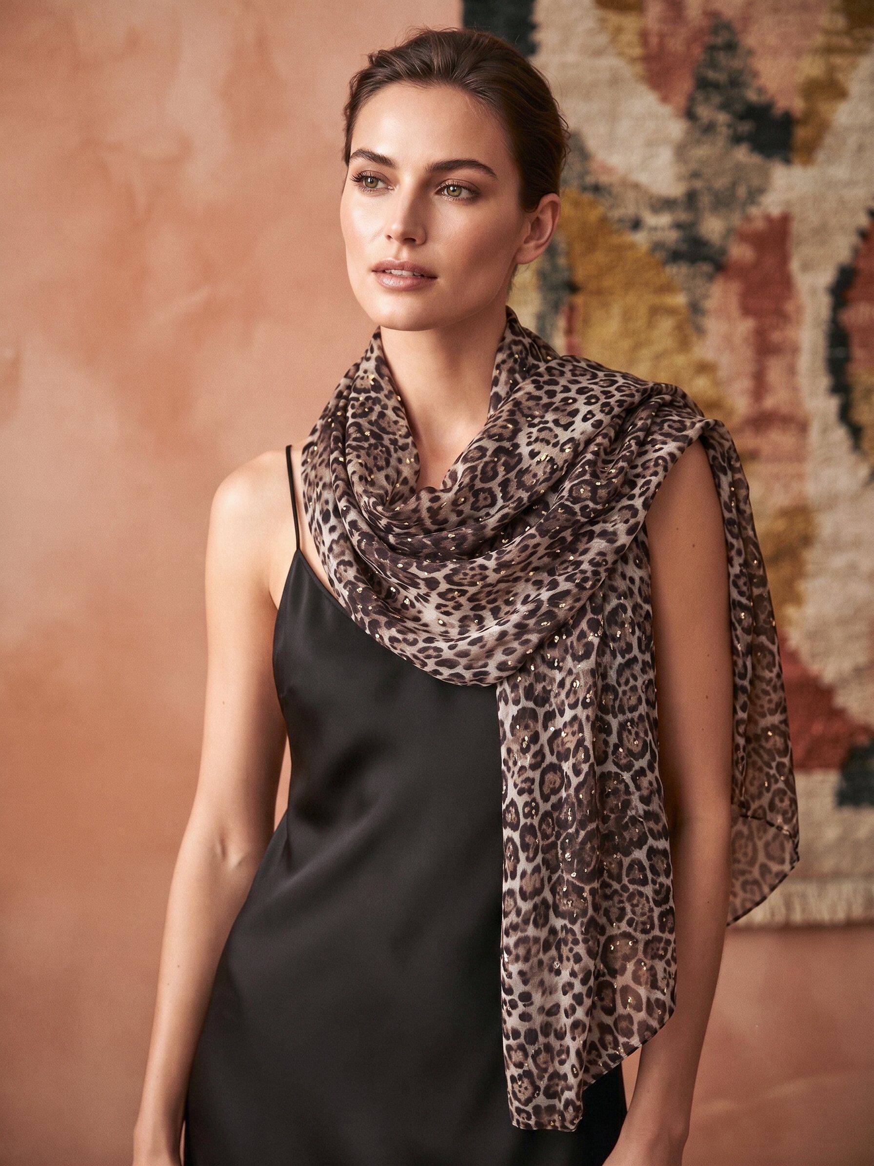 Mayorista MAR&CO Accessoires - fourlad bufanda con estampado de leopardo y detalles dorados 90*180CM