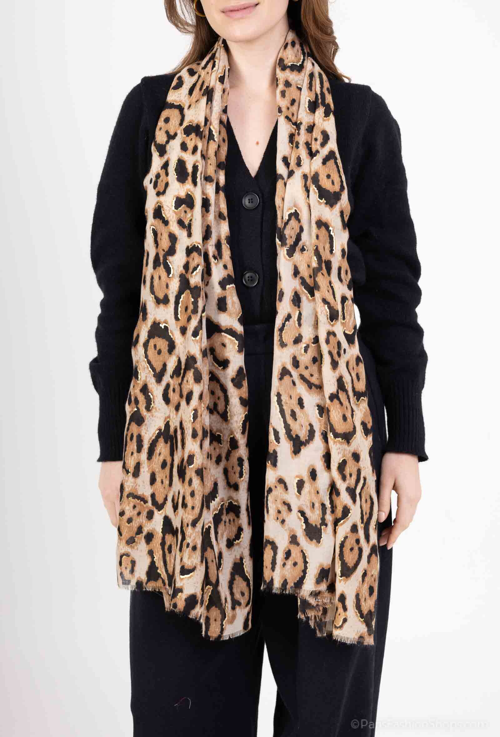 Mayorista MAR&CO Accessoires - Pañuelo estampado leopardo con dorado