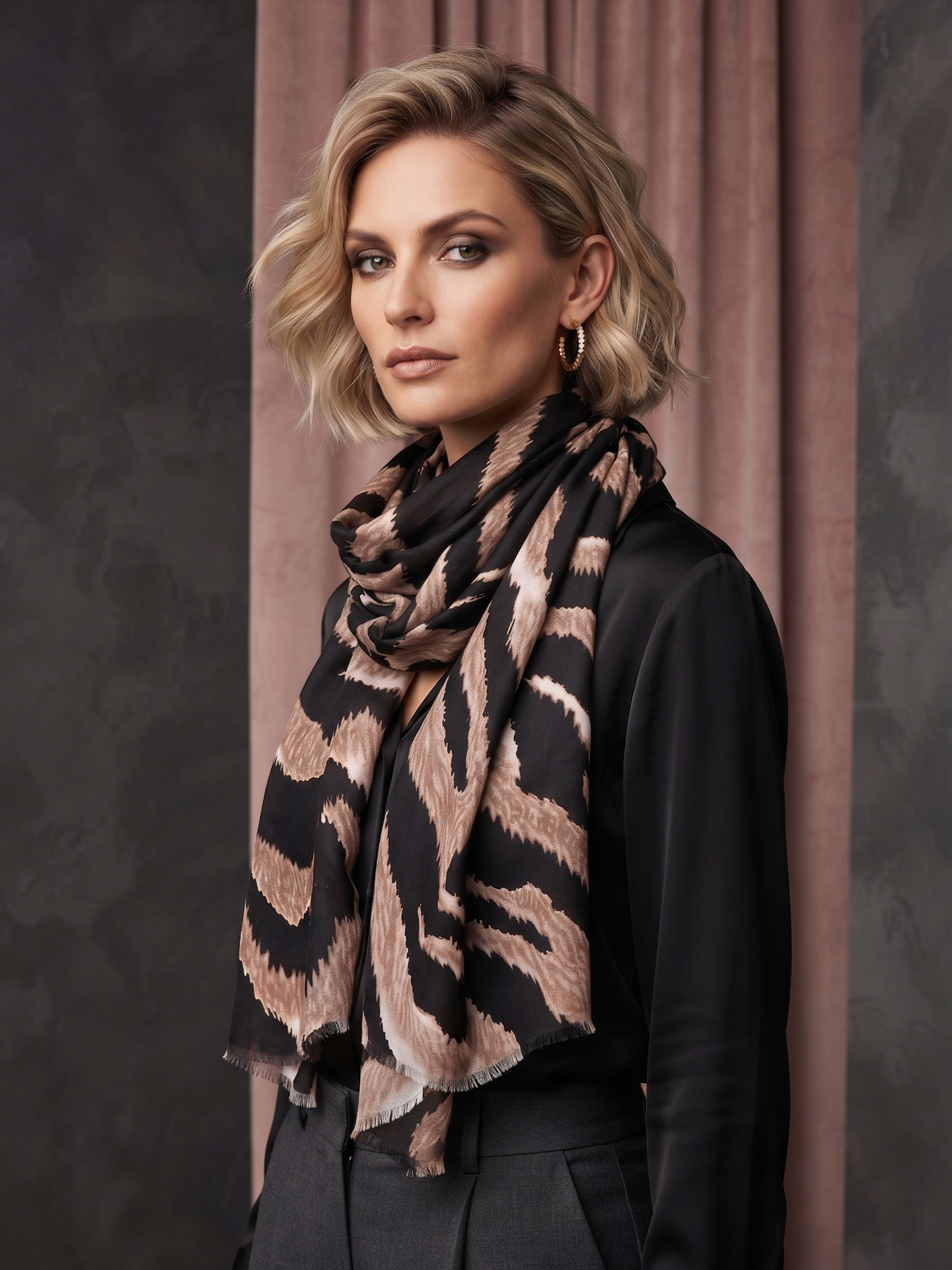 Grossista MAR&CO Accessoires - Sciarpa con stampa zebrata e dettagli dorati