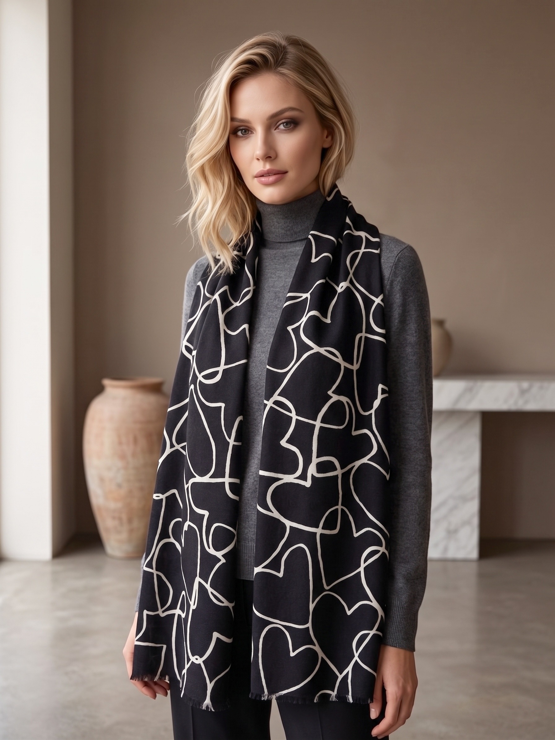 Grossiste MAR&CO Accessoires - Foulard écharpe imprimé cœur 90*180CM