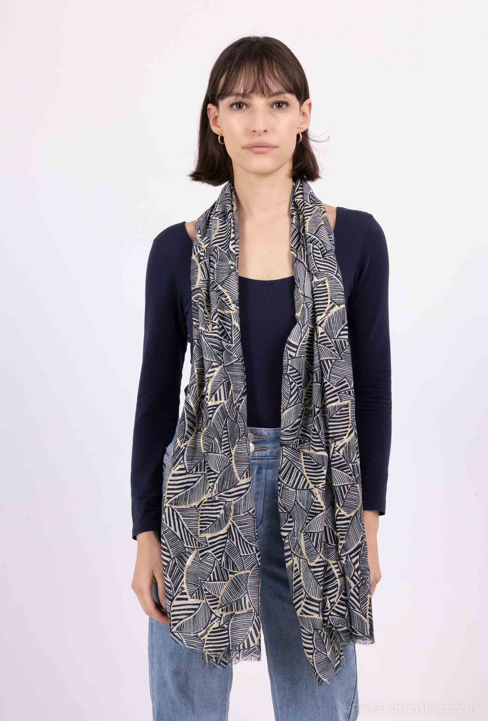 Mayorista MAR&CO Accessoires - Pañuelo estampado hojas con dorado