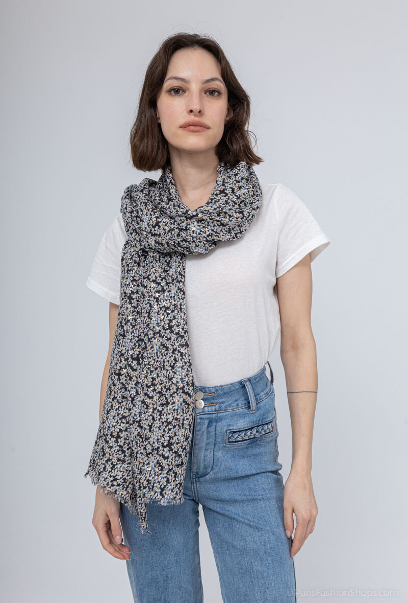 Mayorista MAR&CO Accessoires - Fular pequeño estampado de flores con dorado