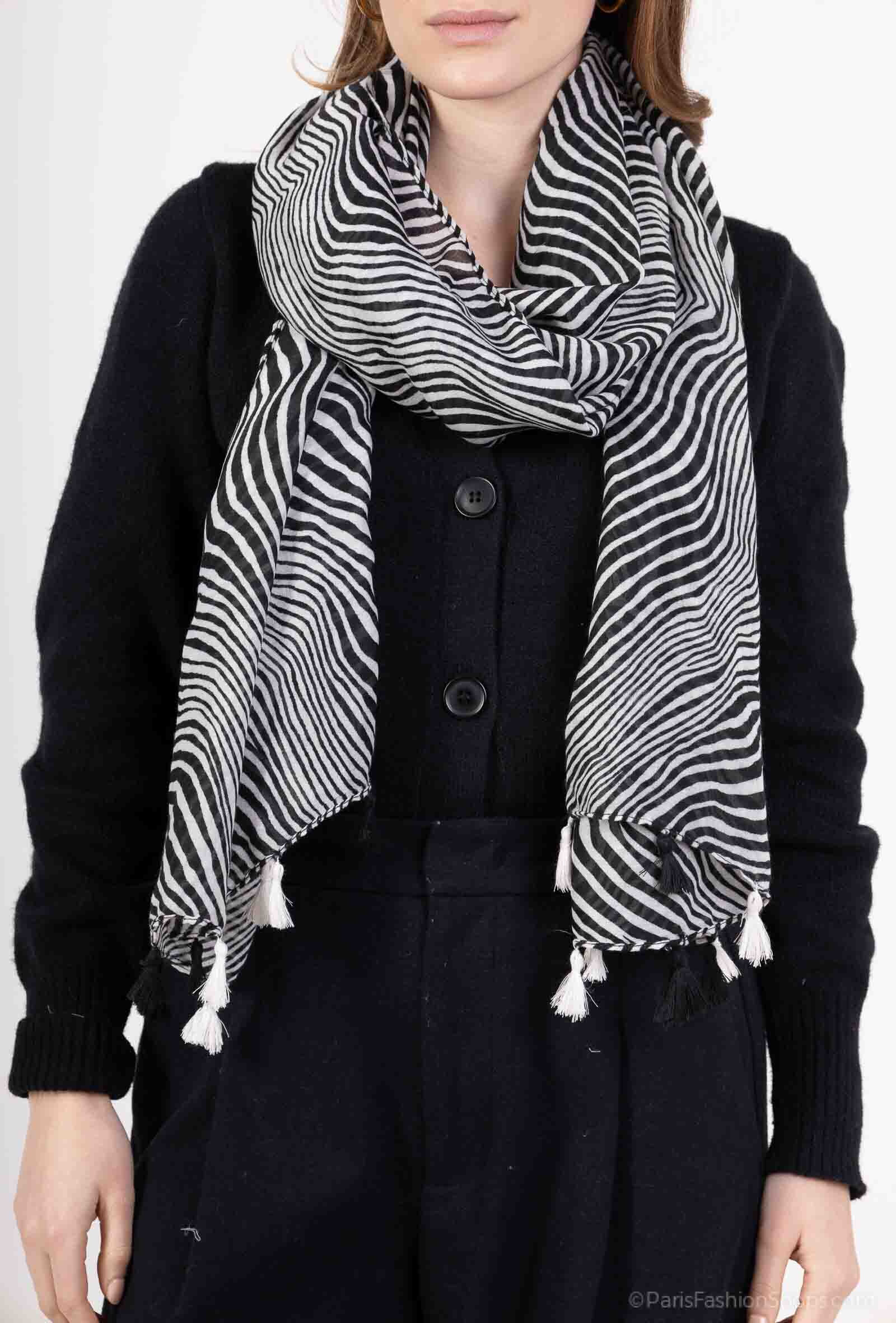 Mayorista MAR&CO Accessoires - Pañuelo estampado rayas con pompones