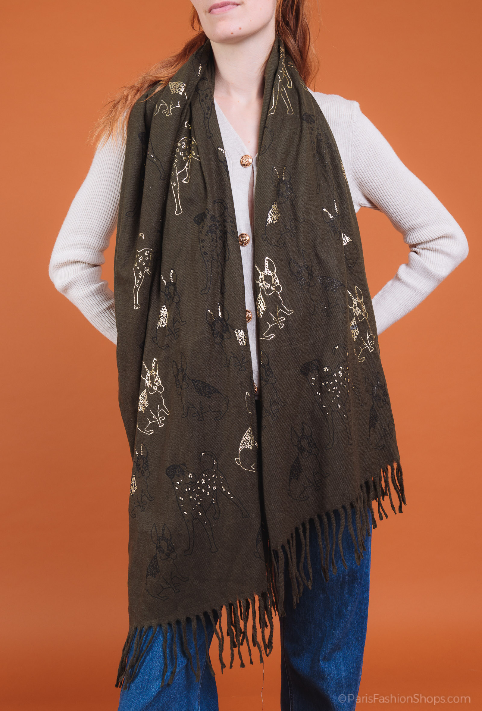 Grossiste MAR&CO Accessoires - Foulard à motif chien avec dorure