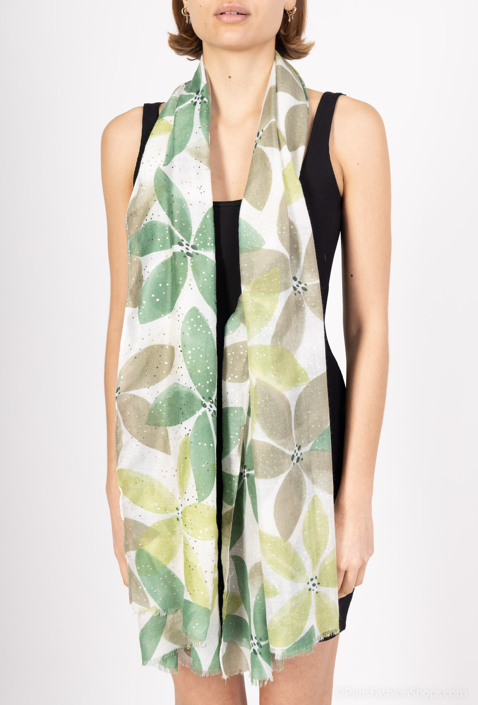 Mayorista MAR&CO Accessoires - Fular estampado hojas con dorado