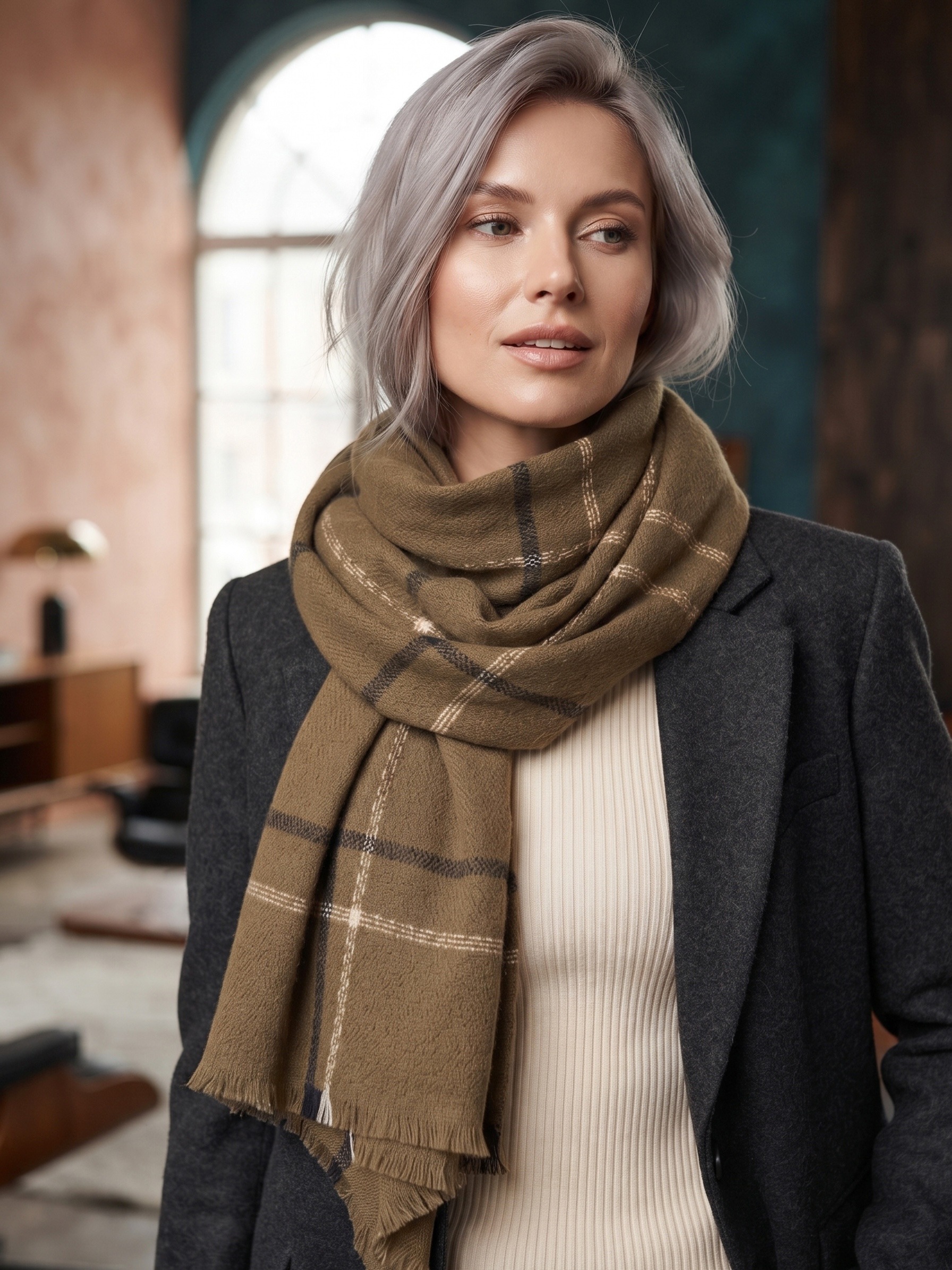 Grossista MAR&CO Accessoires - morbida sciarpa invernale con motivo a quadri e lurex
