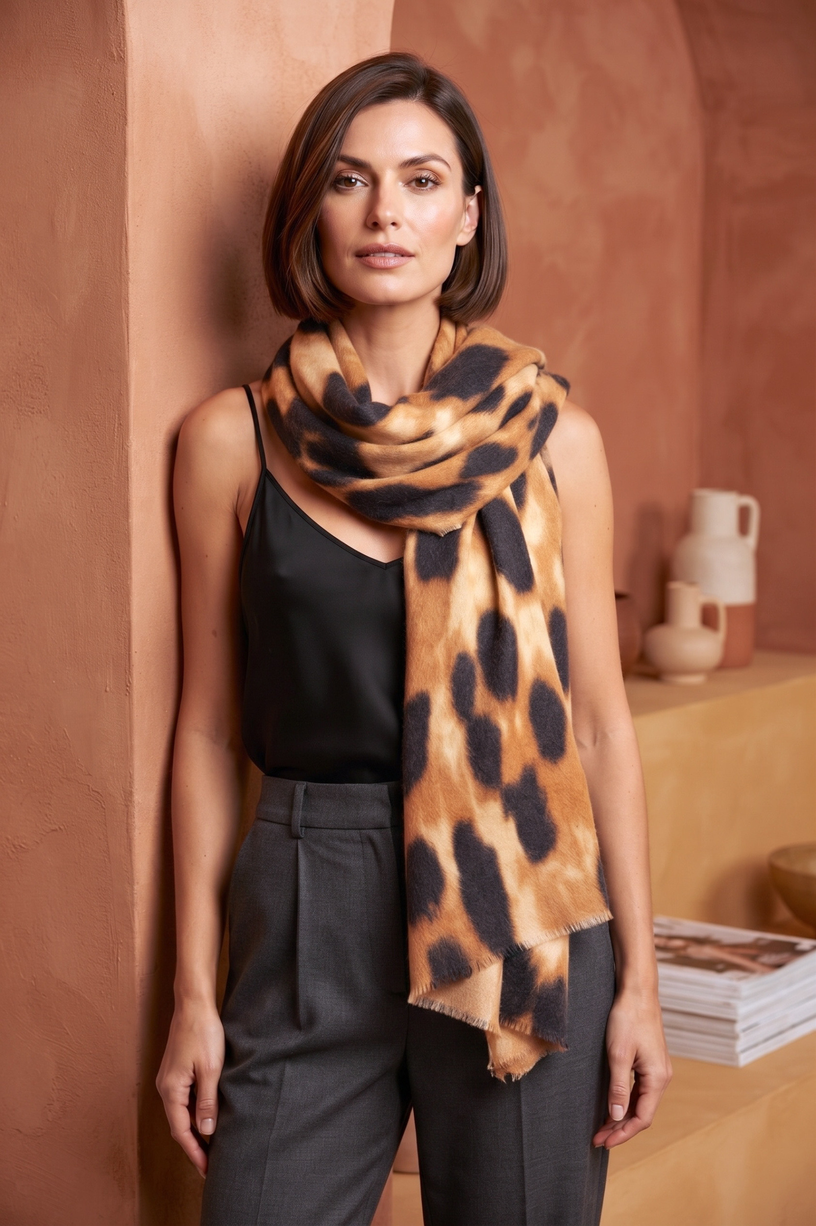 Grossista MAR&CO Accessoires - Sciarpa invernale morbida con stampa leopardata