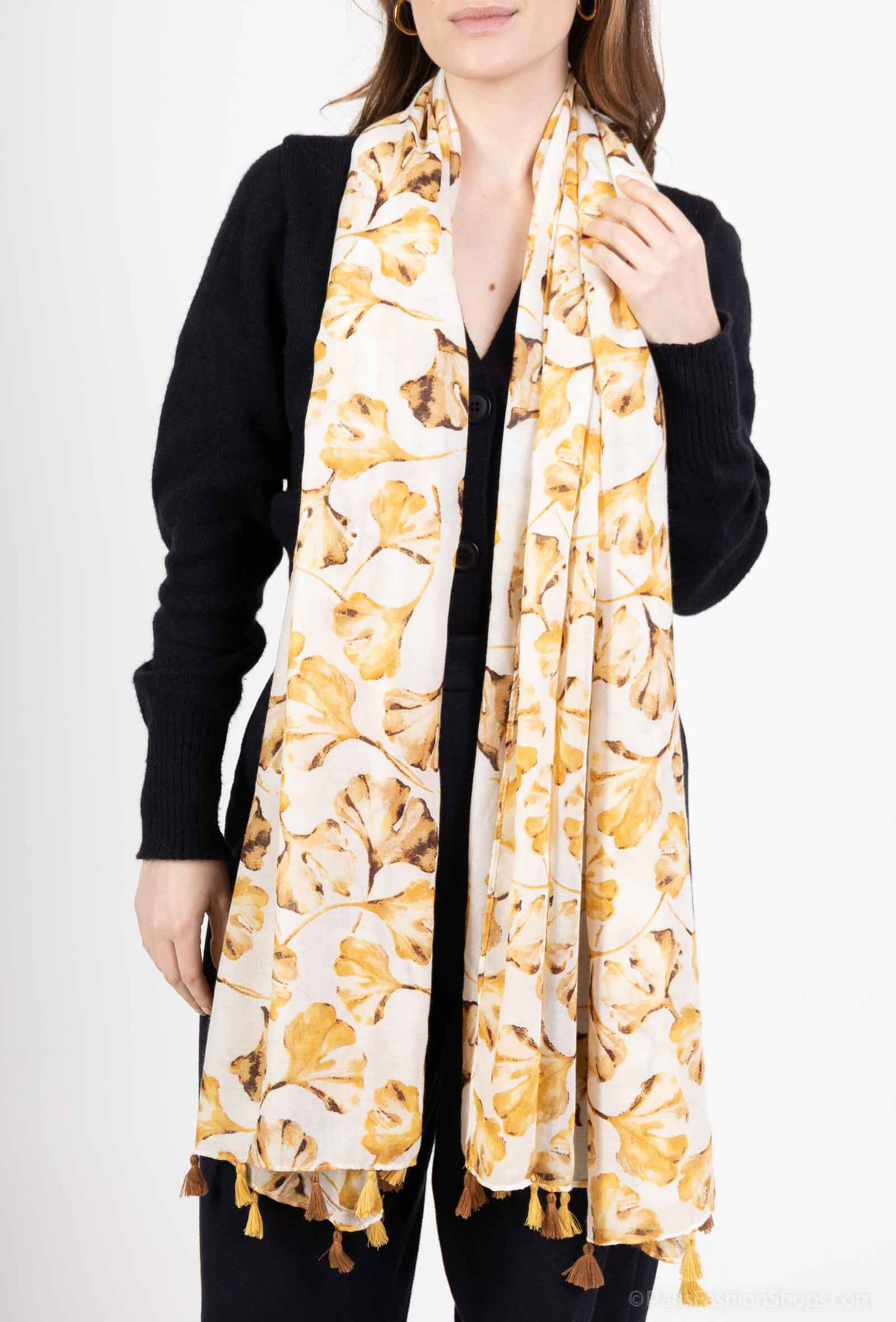 Mayorista MAR&CO Accessoires - Fular estampado hojas con pompones