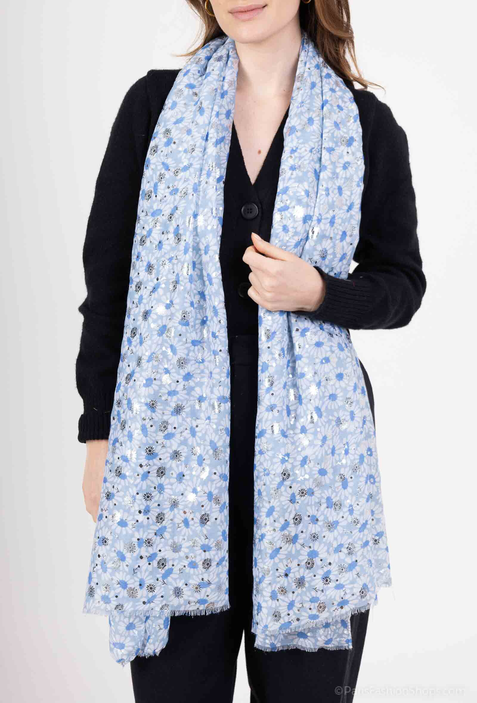 Mayorista MAR&CO Accessoires - Pañuelo estampado flores brillo plateado