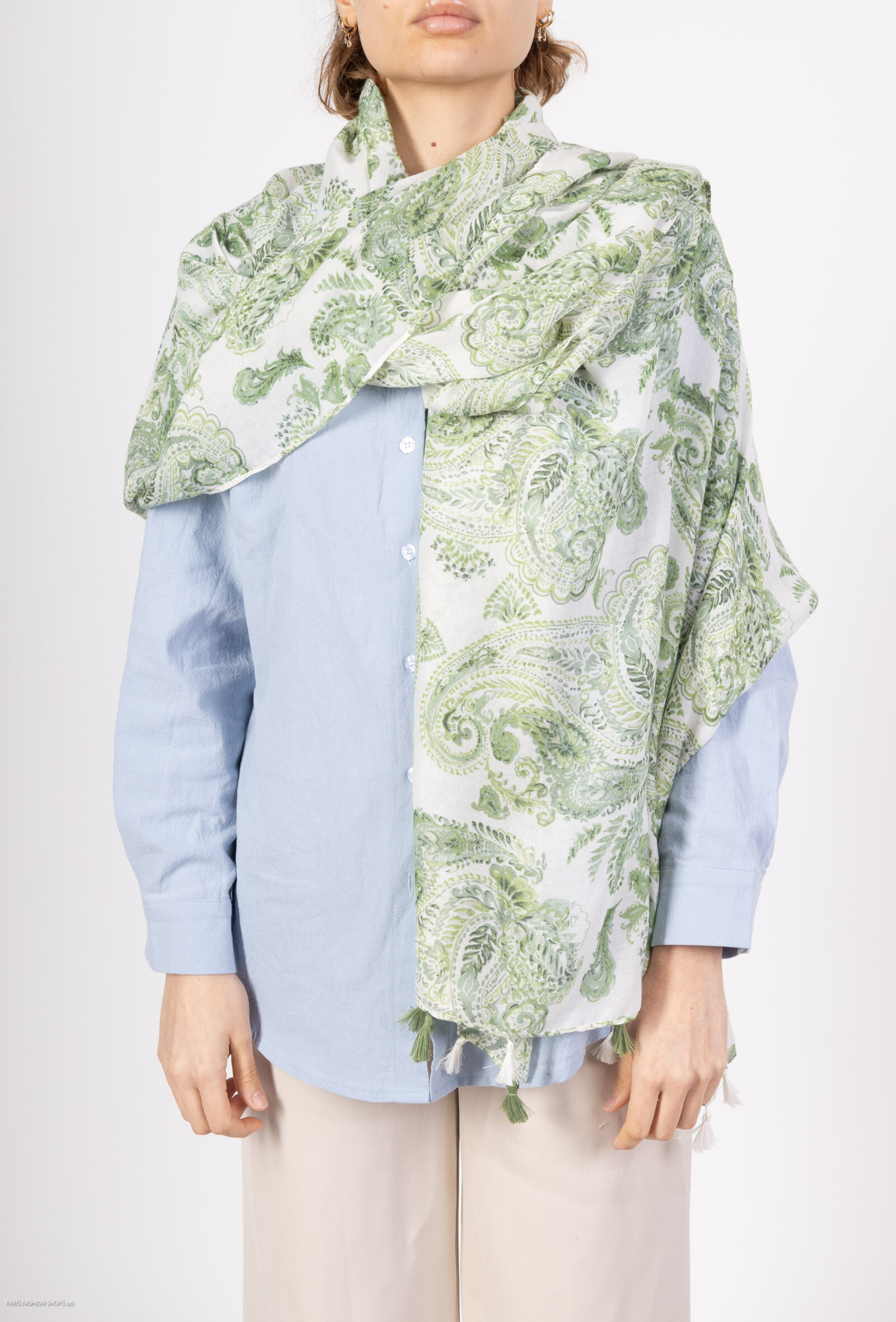 Großhändler MAR&CO Accessoires - Paisley -Muster gedruckter Schal mit Pompoms