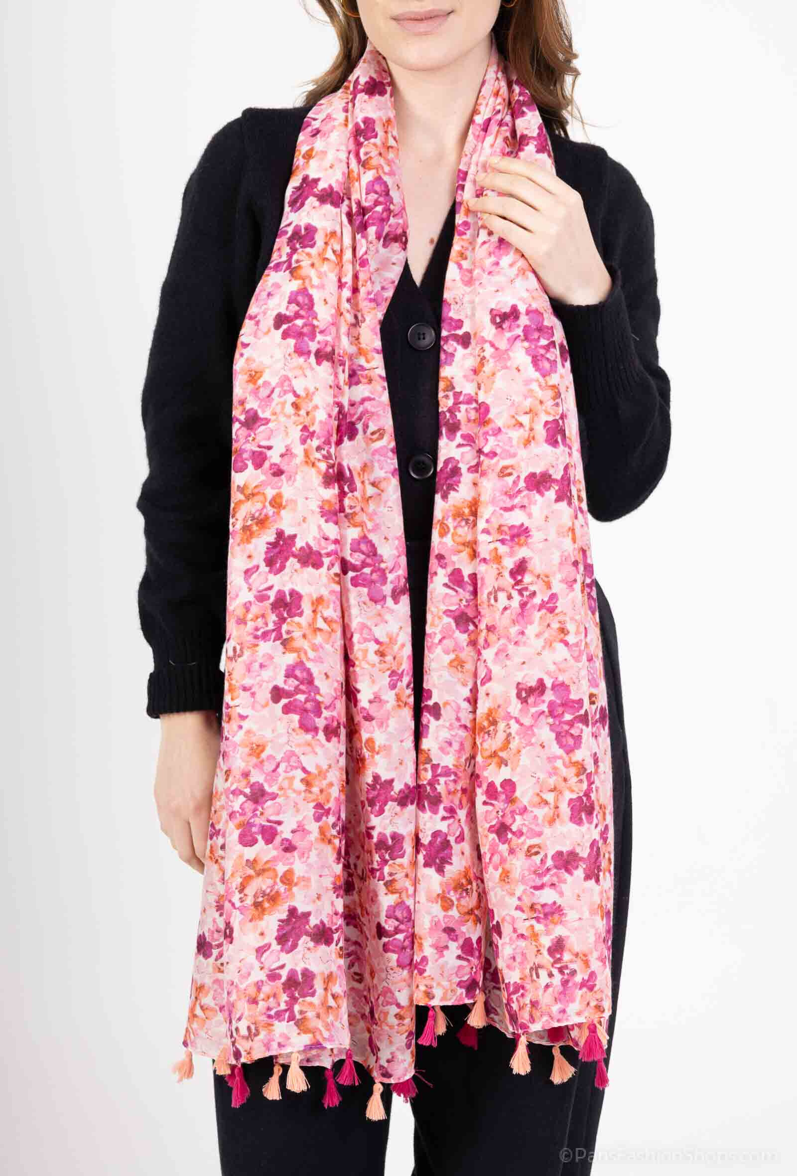 Mayorista MAR&CO Accessoires - Fular estampado hojas con pompones