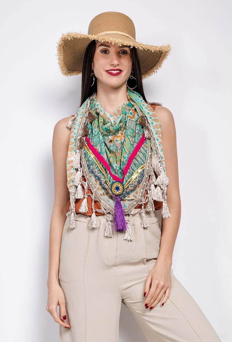 Mayorista MAR&CO Accessoires - Bufanda triangular estampada con flecos