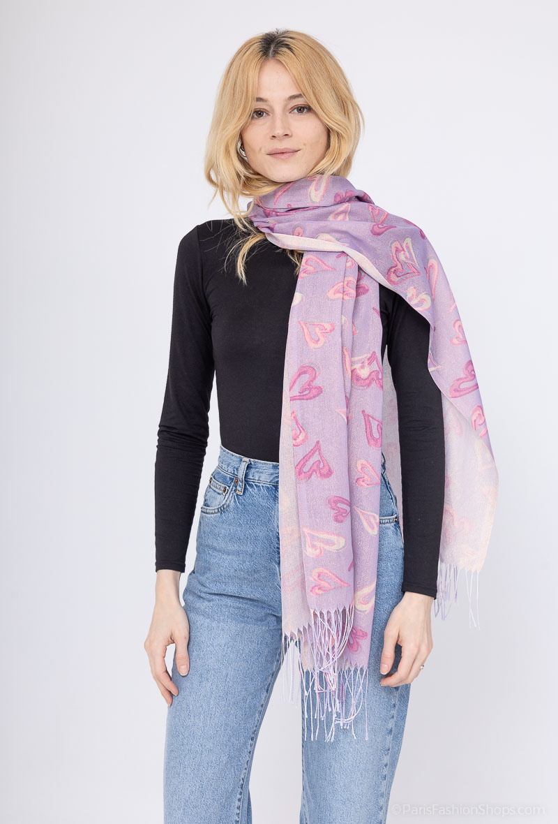 Grossiste MAR&CO Accessoires - Echarpe brillante imprimé coeur