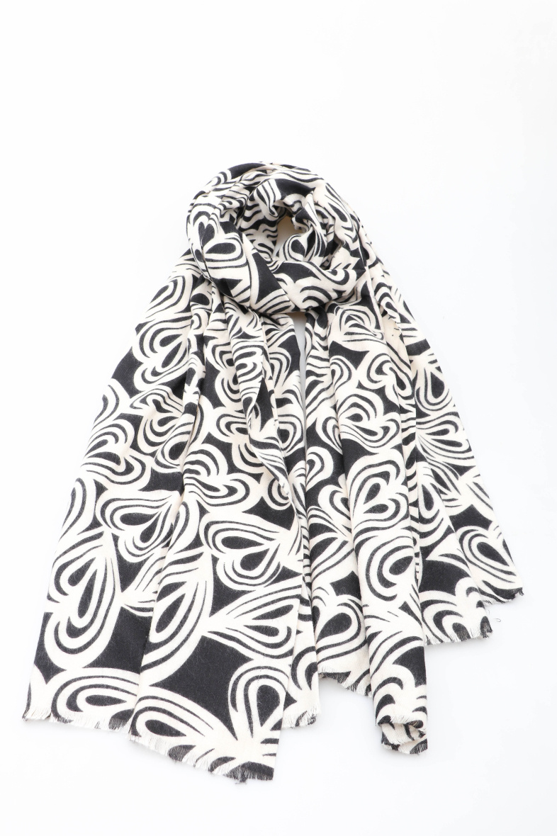 Grossiste MAR&CO Accessoires - Foulard douce hiver imprimé cœur rayure