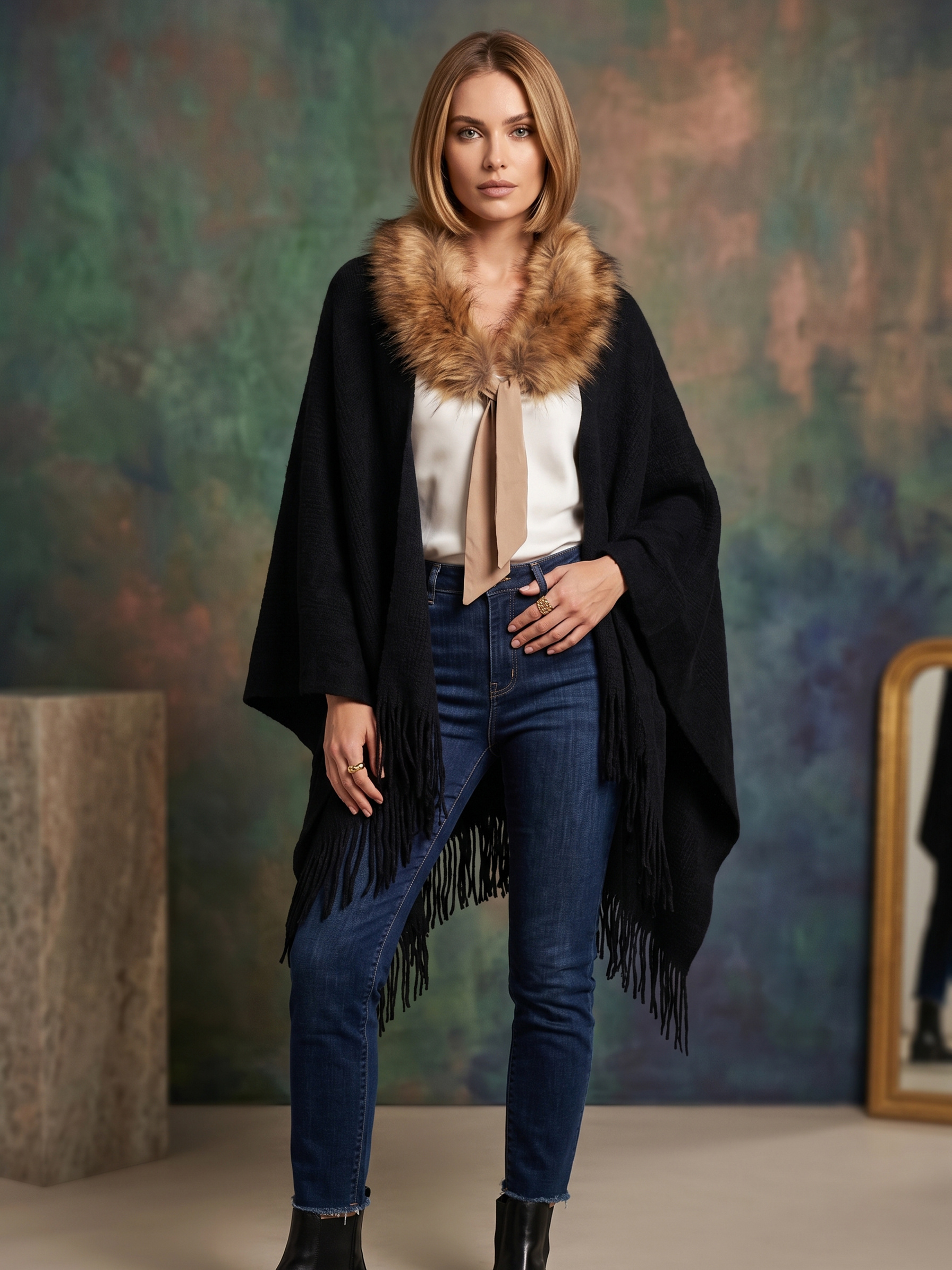Grossista MAR&CO Accessoires - Poncho con collo in pelliccia
