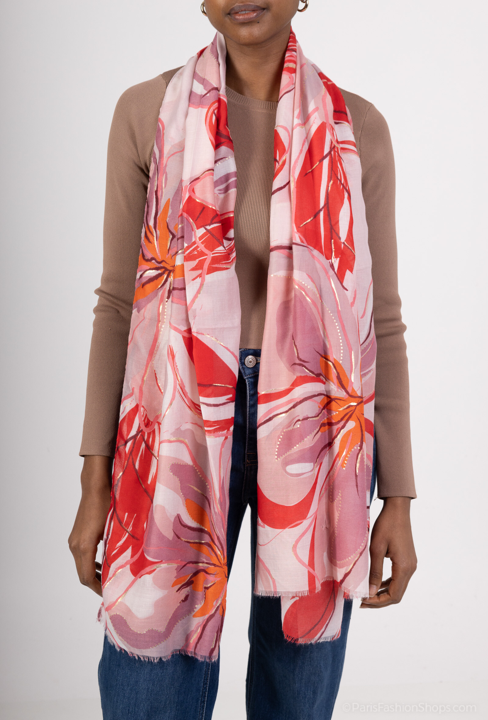 Wholesaler MAR&CO Accessoires - Flower print scarf with gold