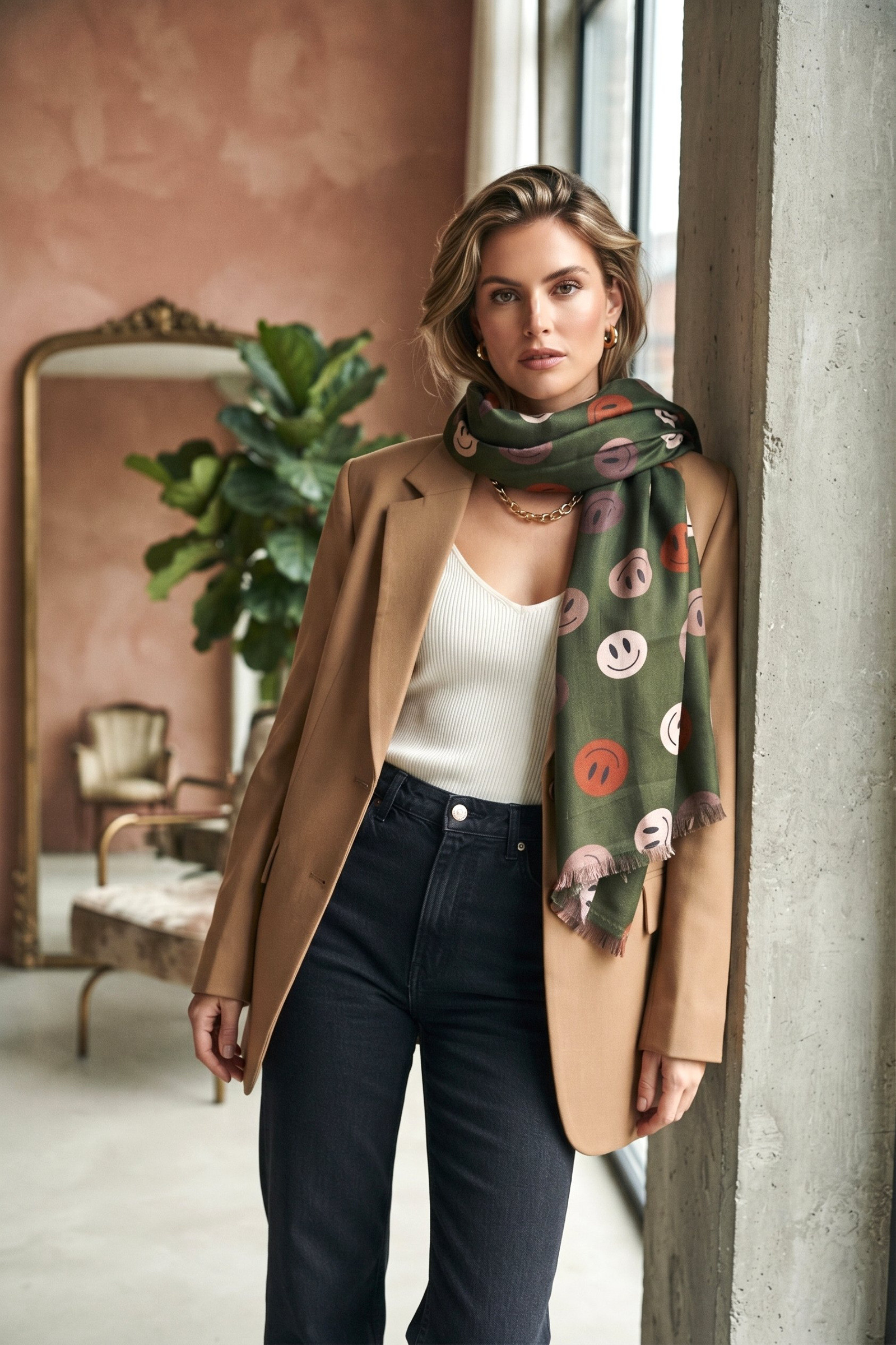 Mayorista MAR&CO Accessoires - Pañuelo estampado con símbolo de sonrisa a la moda