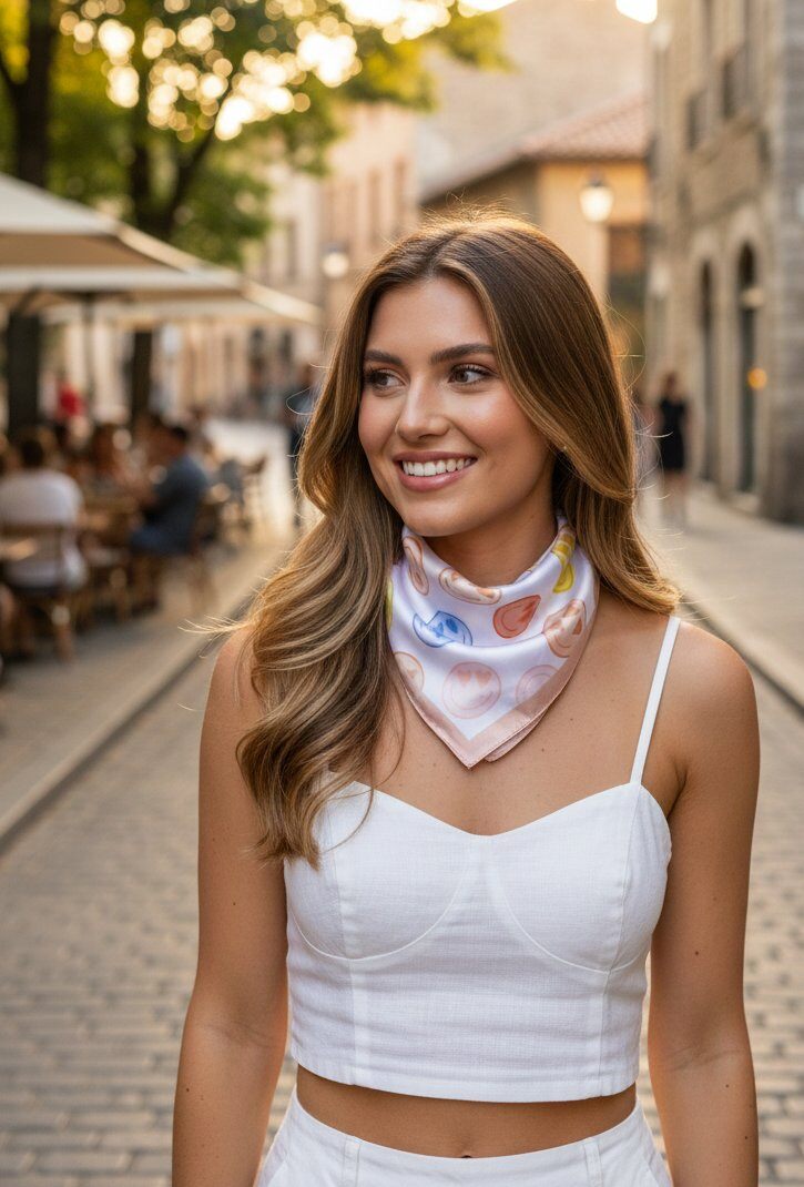 Mayorista MAR&CO Accessoires - Bufanda cuadrada 70*70cm impresión de cara sonriente