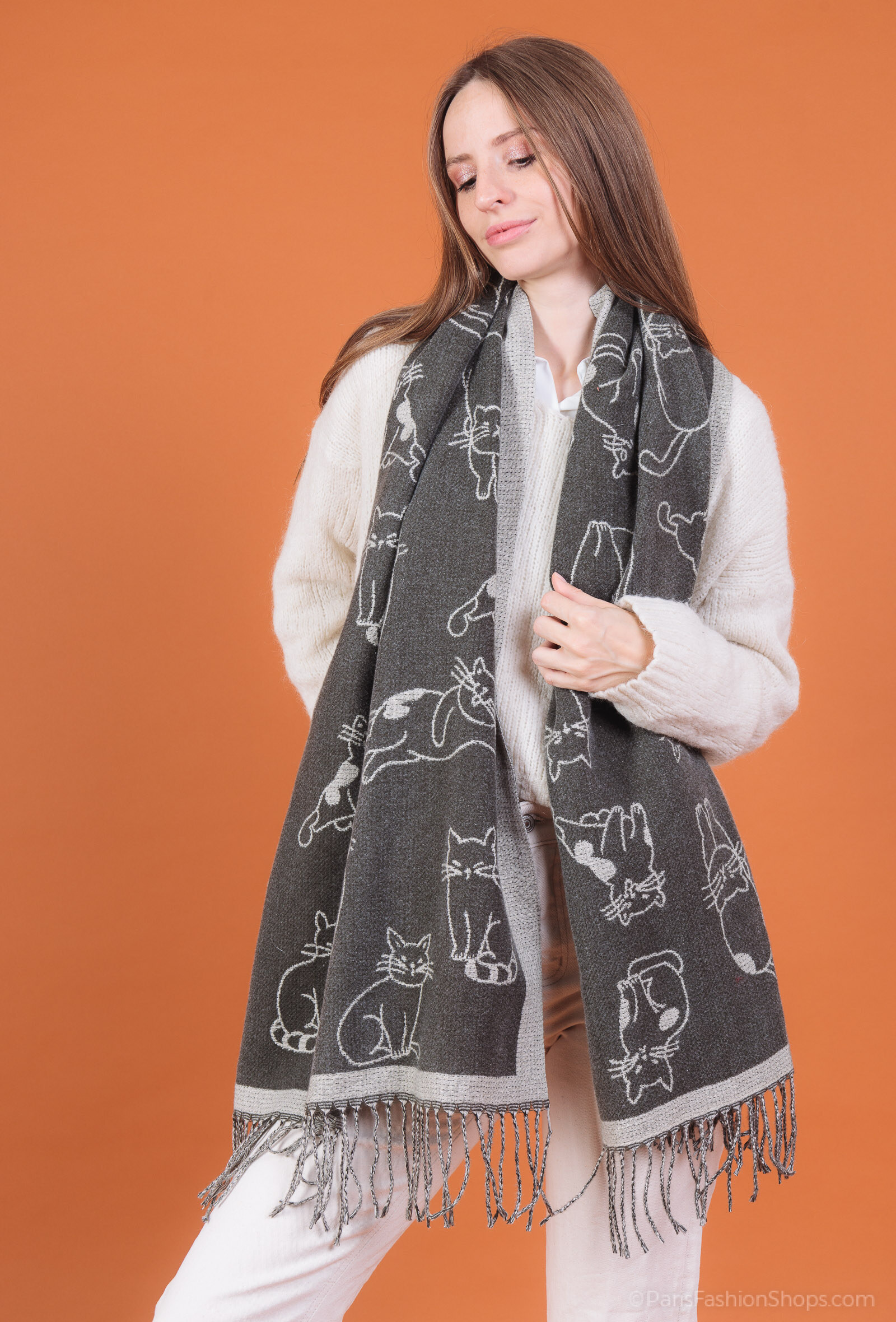 Grossiste MAR&CO Accessoires - Écharpe douce hiver imprimé chat