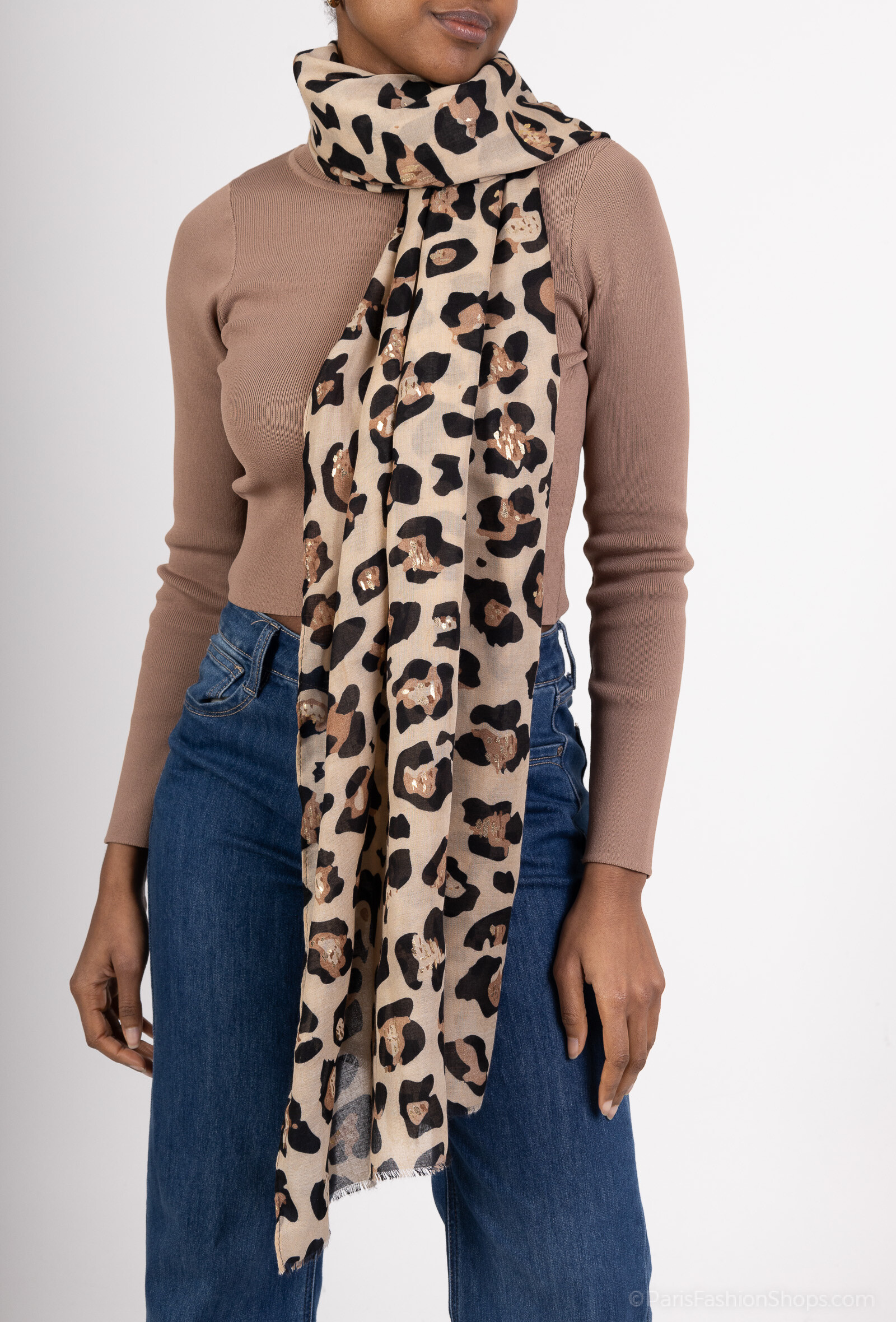 Wholesaler MAR&CO Accessoires - Leopard pattern printed scarf with gilding