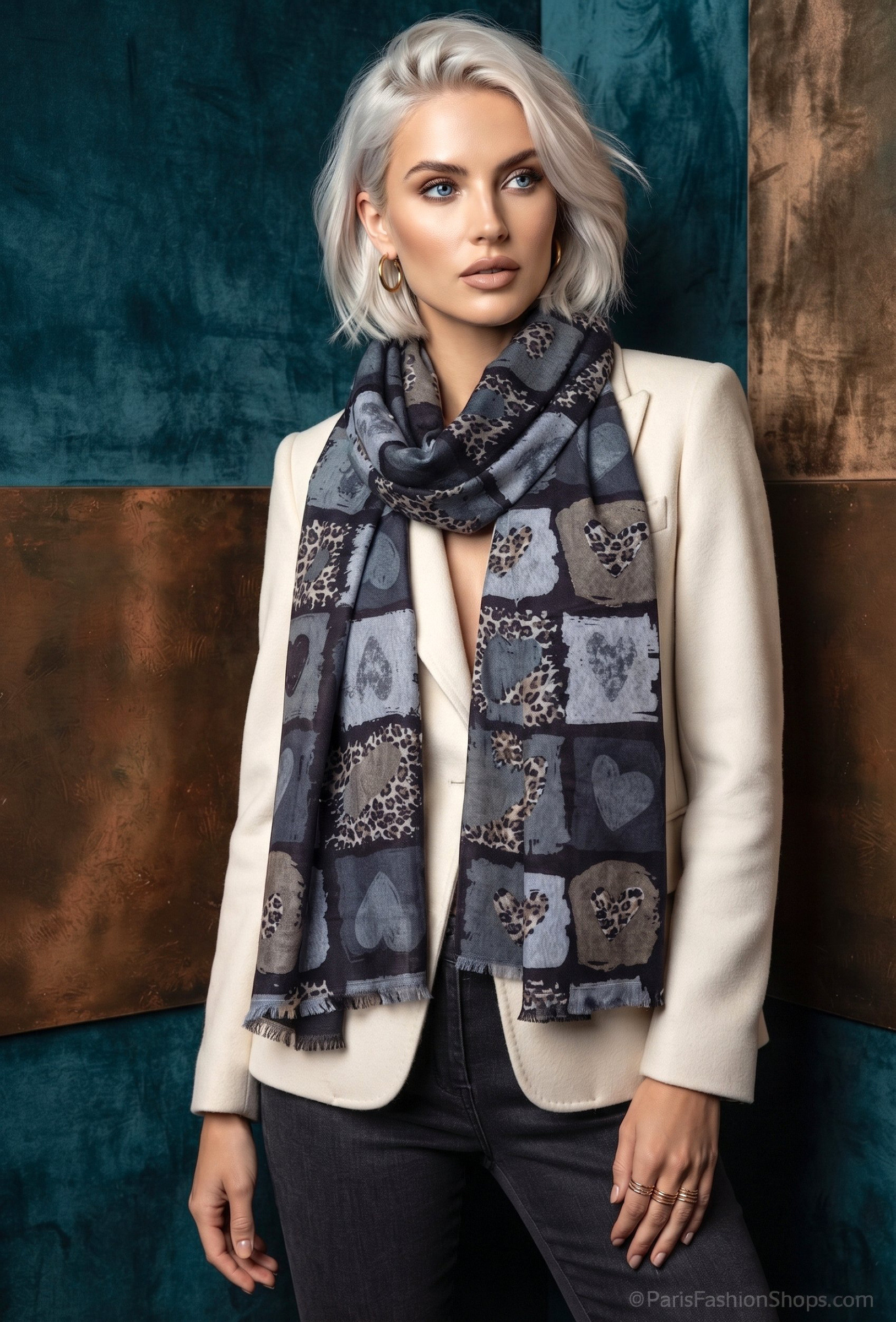 Mayorista MAR&CO Accessoires - Pañuelo con estampado de corazones de leopardo