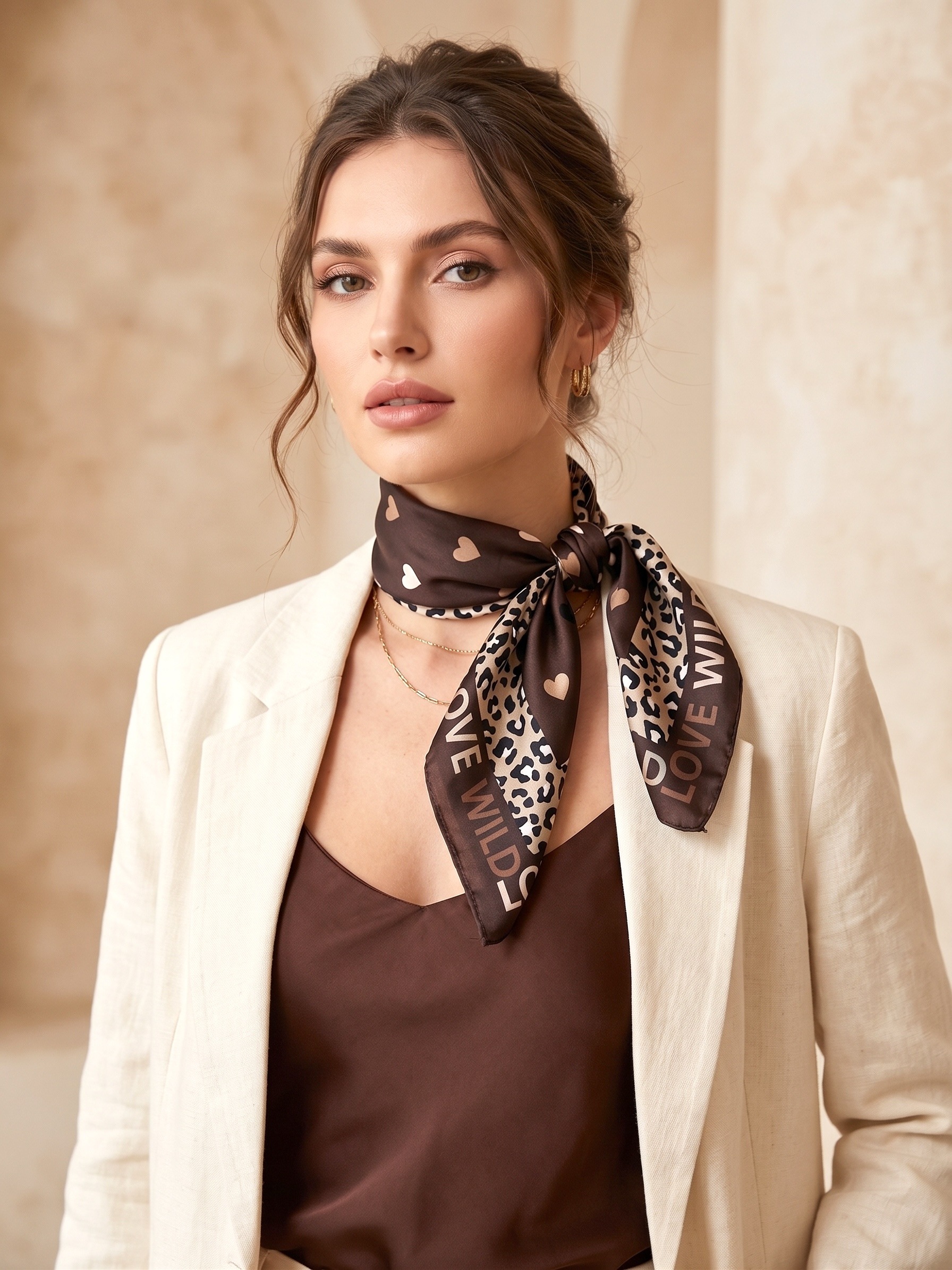 Grossista MAR&CO Accessoires - Foulard quadrato in seta con stampa cuore leopardo 70*70CM